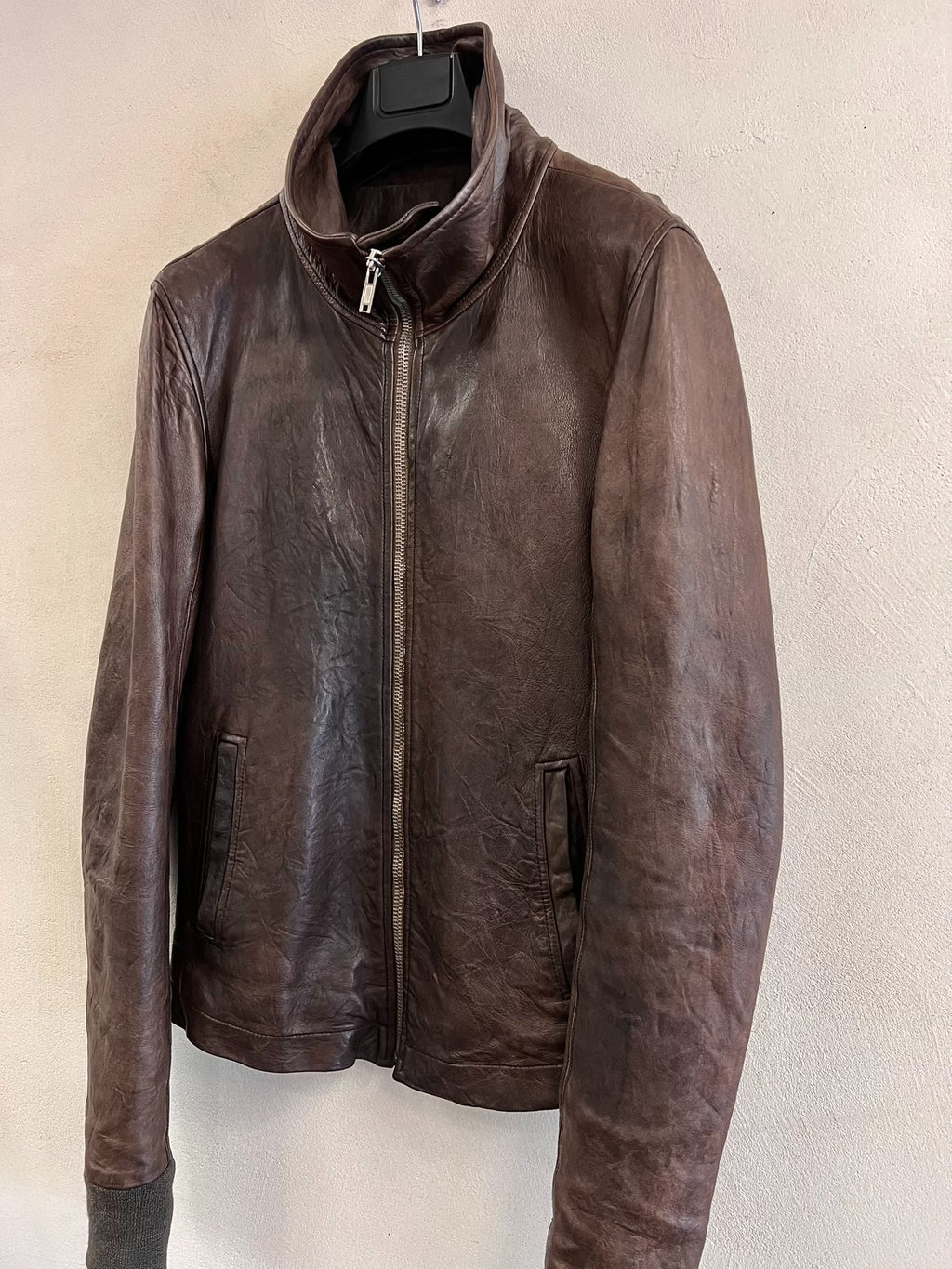 Rick Owens High-Neck Biker Leather Jacket