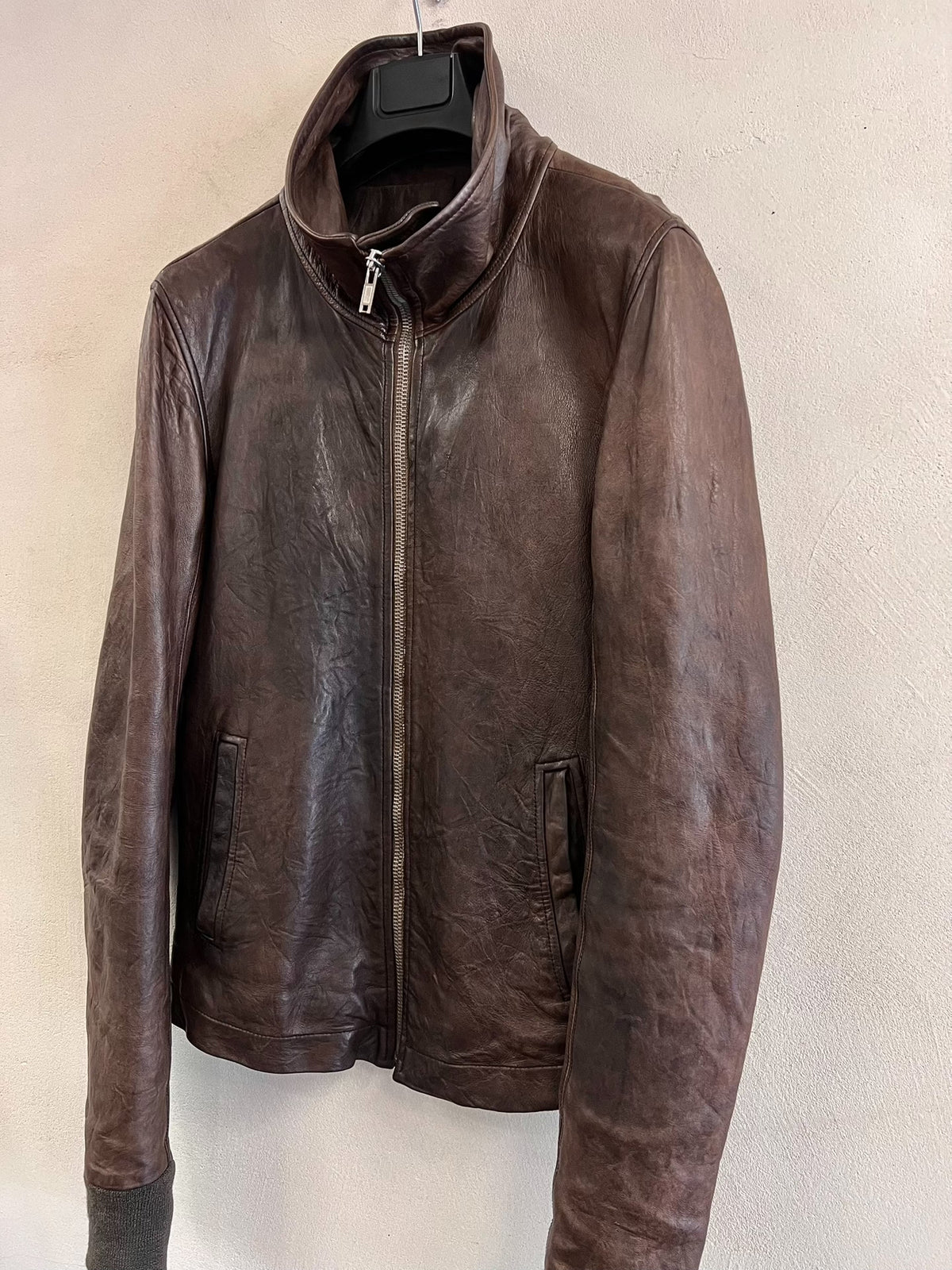 Rick Owens High-Neck Biker Leather Jacket