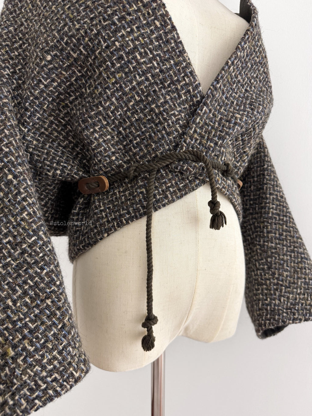 Yohji Yamamoto Y's Pointed Collar Drawstring Wool Short Coat - Devines