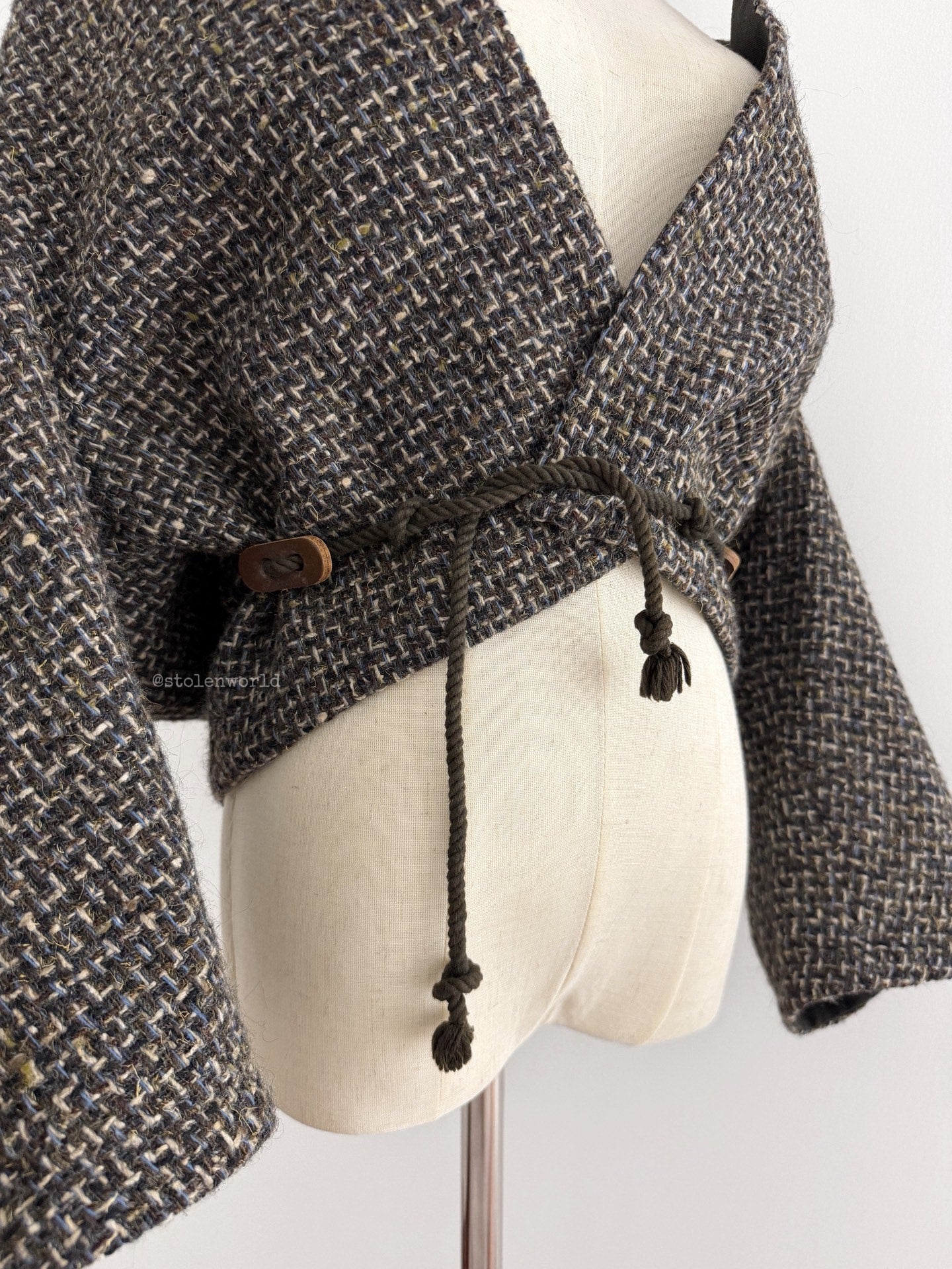 Yohji Yamamoto Y's Pointed Collar Drawstring Wool Short Coat - Devines
