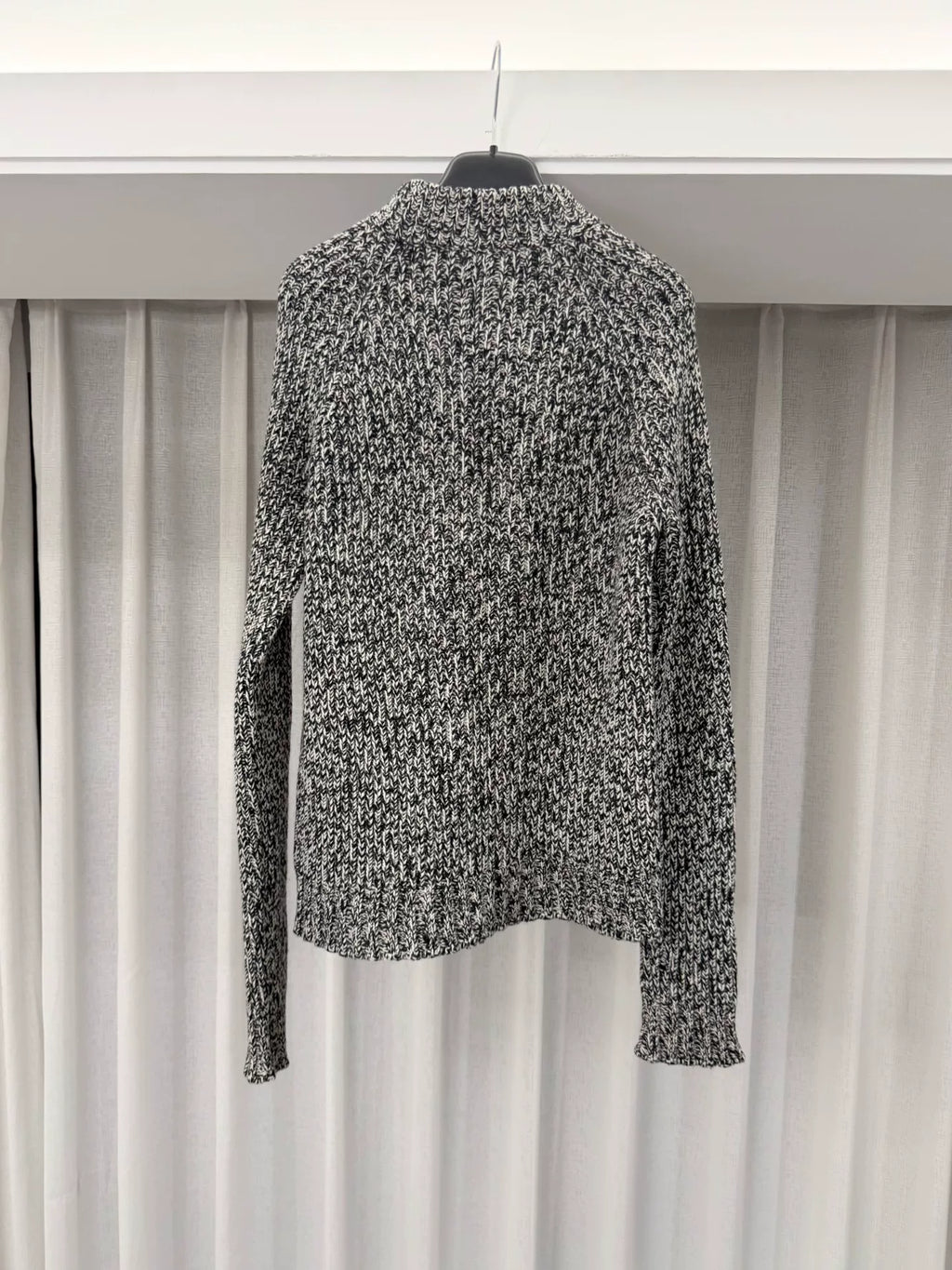 Saint Laurent 15FW Black White Chunky Knit Mock Neck Sweater by Hedi Slimane