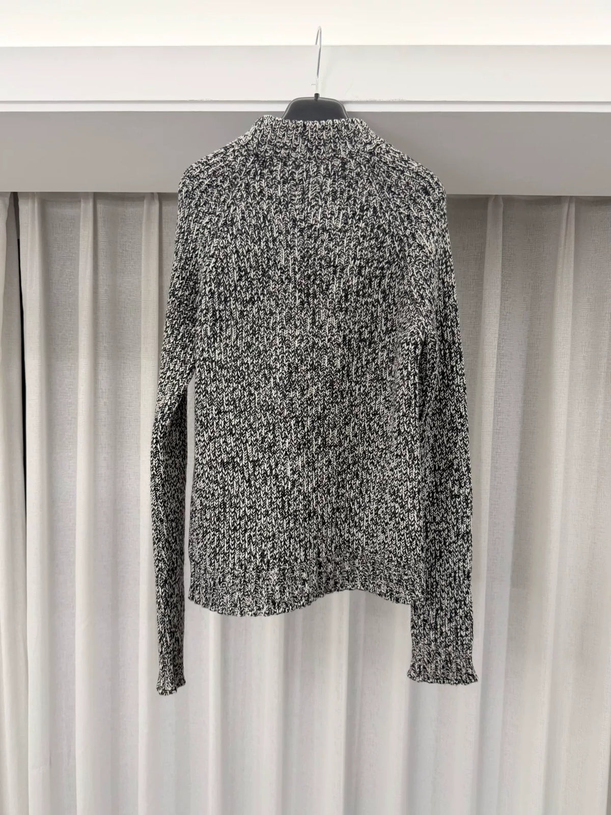 Saint Laurent 15FW Black White Chunky Knit Mock Neck Sweater by Hedi Slimane