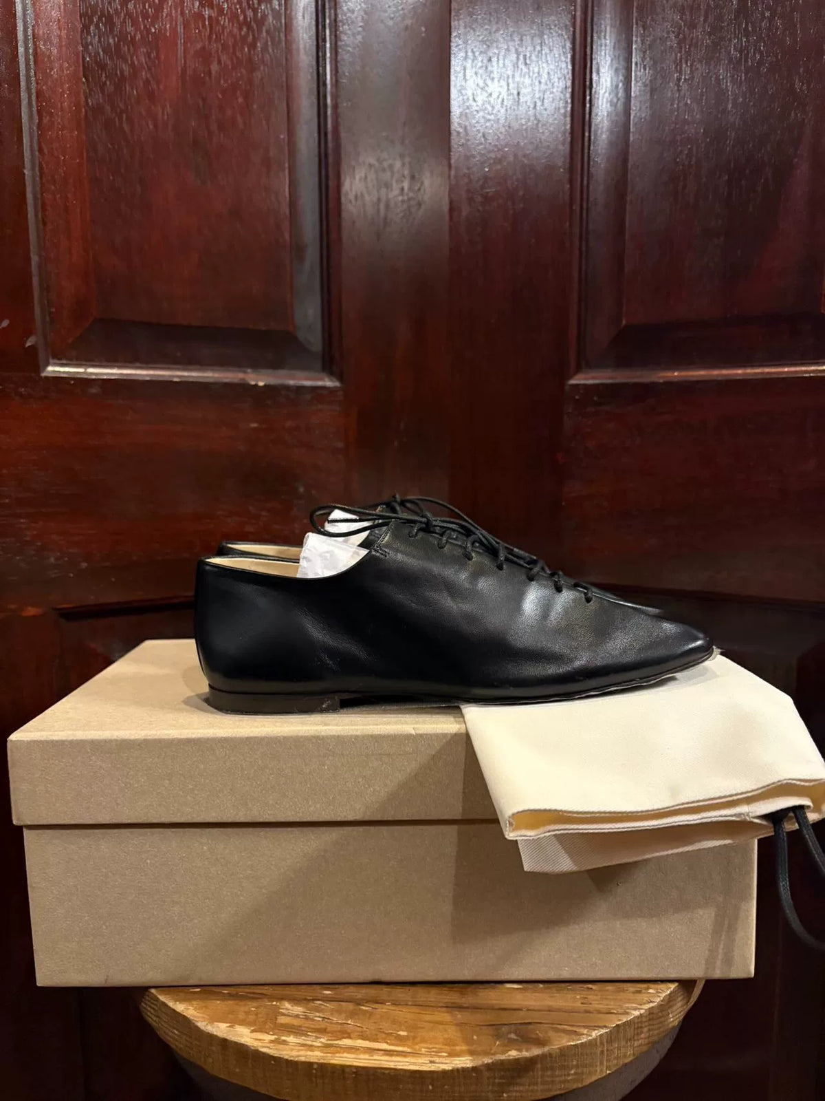 Lemaire SS24 Black Ouris Flat Classic Derby Lambskin Flats