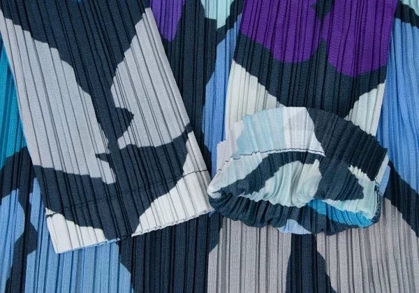 Issey Miyake Vintage Blue Green Leaf Print Pleated Dress