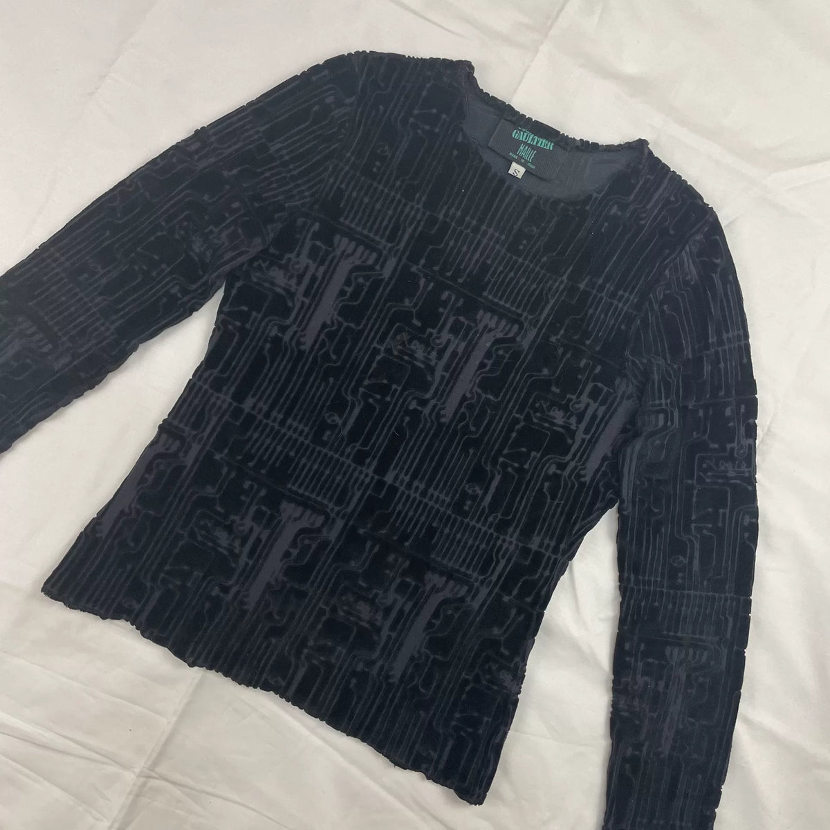 1995 Fall/Winter Jean Paul Gaultier Cyber Circuit Board Velvet Mesh Tattoo Top