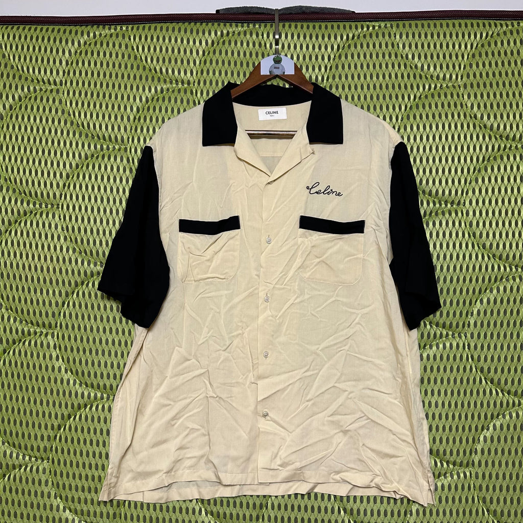 Celine Off-White Black Cuban Collar Viscose Shirt