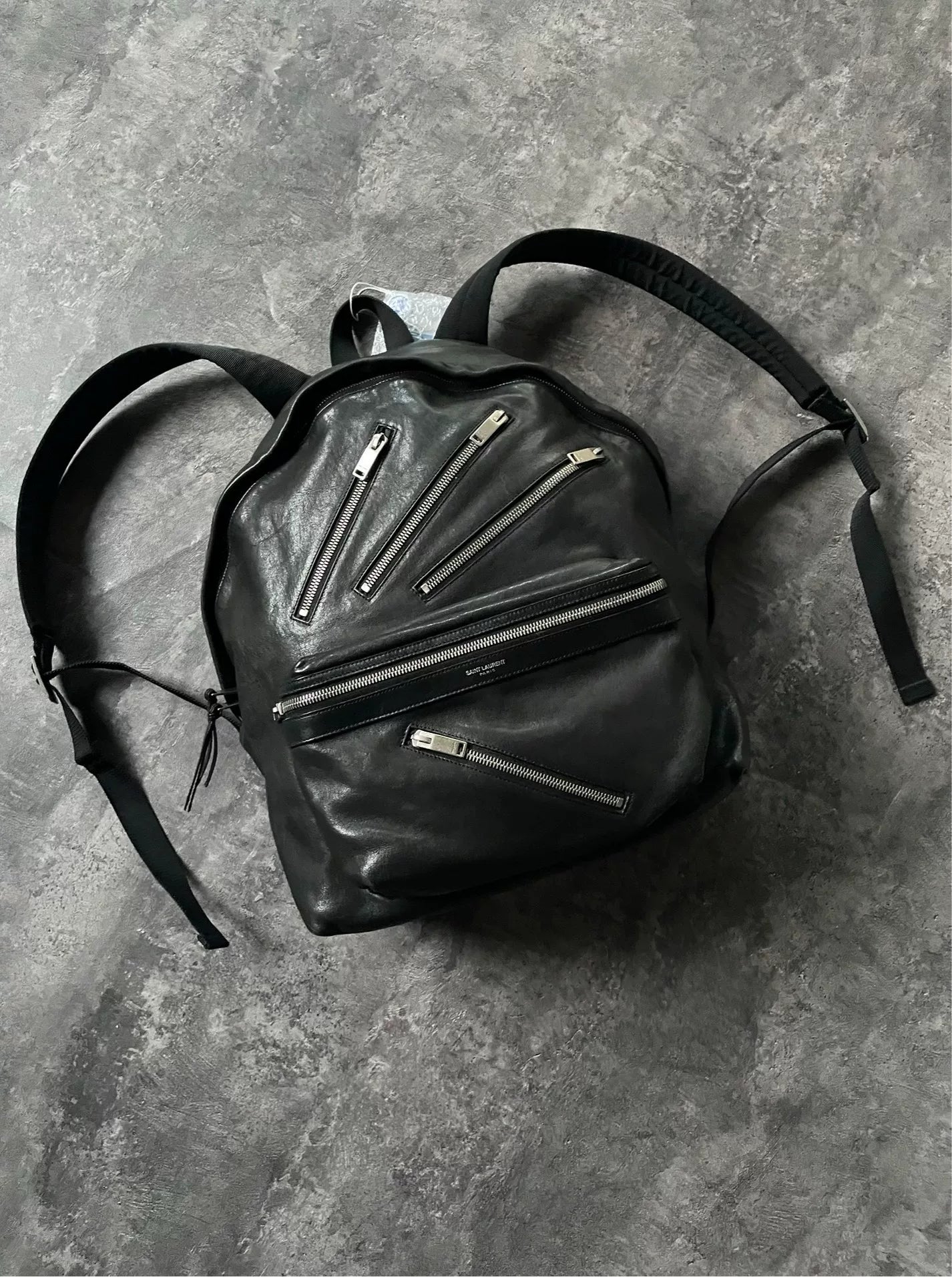 Saint Laurent Paris 14SS Black Multi-Zipper Leather Backpack by Hedi Slimane