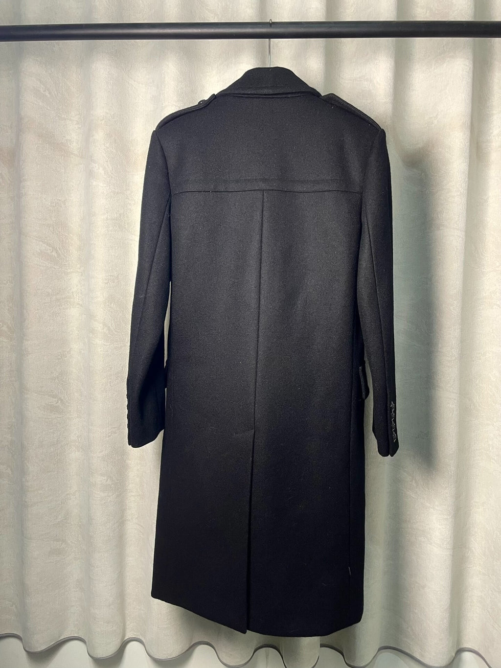 Saint Laurent FW14 Black Wool Anchor Button Double-Breasted Coat