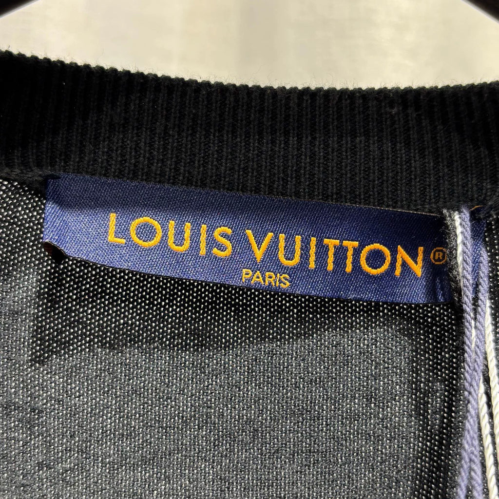 Louis Vuitton Black Letter Portrait Intarsia Ribbed Collar Cotton Knit Short Sleeve Top