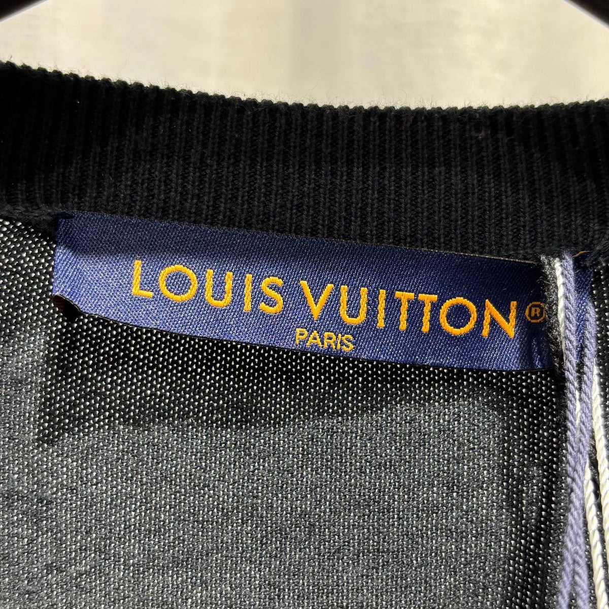 Louis Vuitton Black Letter Portrait Intarsia Ribbed Collar Cotton Knit Short Sleeve Top