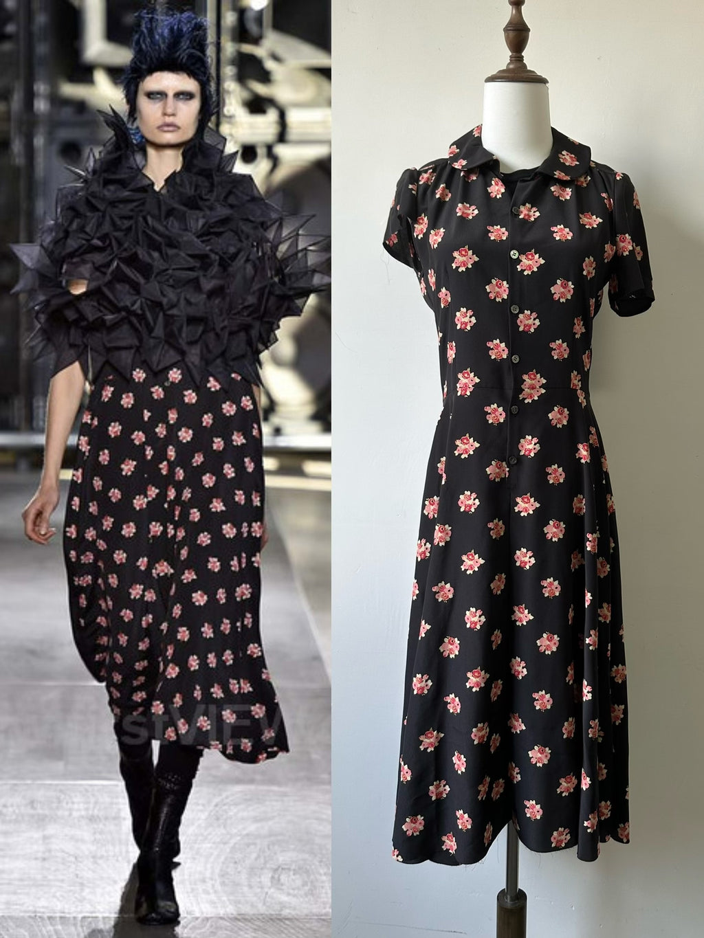 Runway Floral Asymmetric Drape Dress