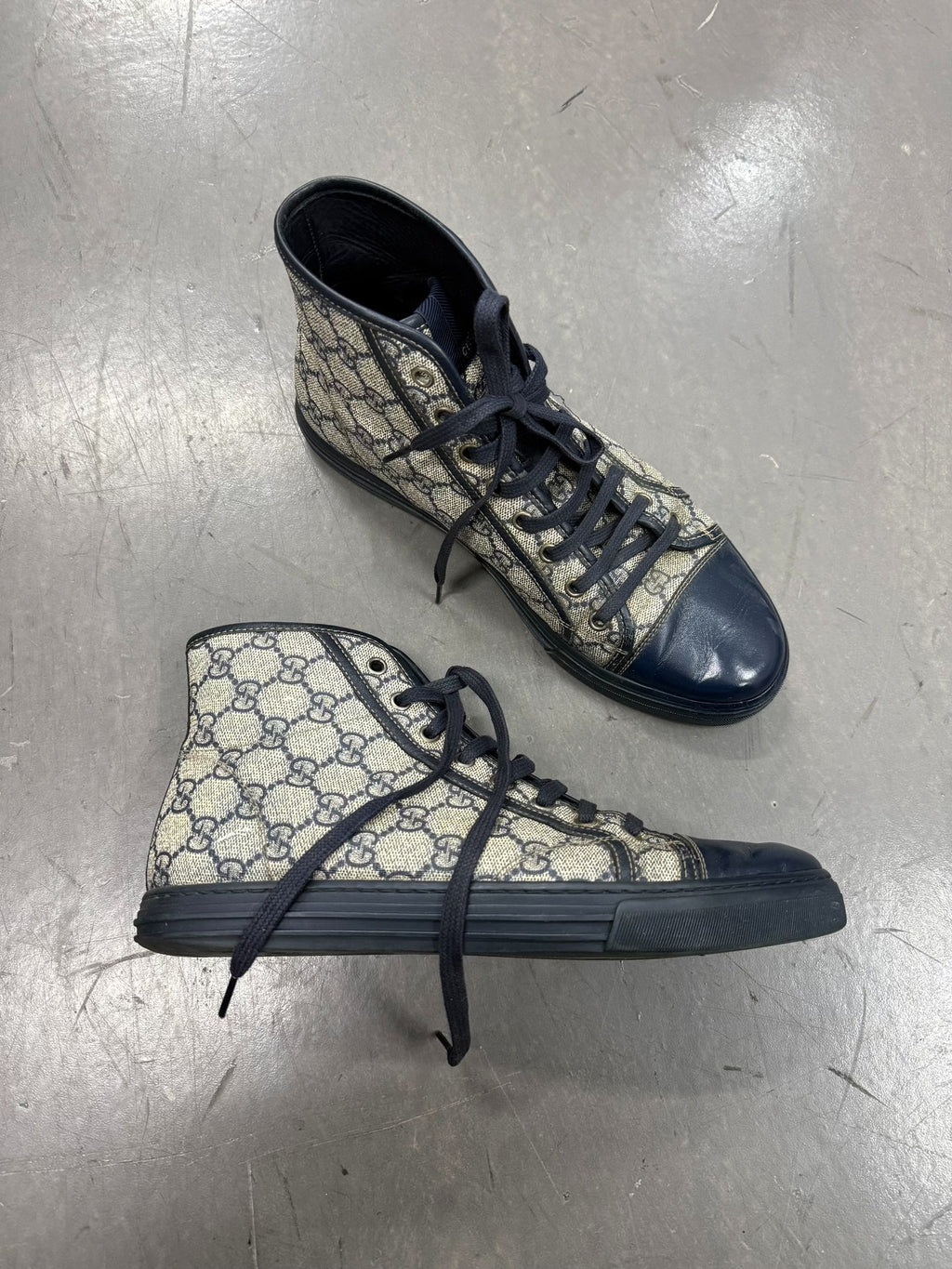 Gucci Vintage Monogram Blue-Brown All-Over Print Mid-Top Sneakers