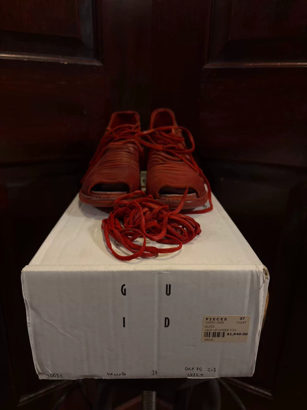 Guidi SS16 Red CV24T 1003C Fish-Mouth Cut Stripe High-Heel Calfskin Derby Shoes