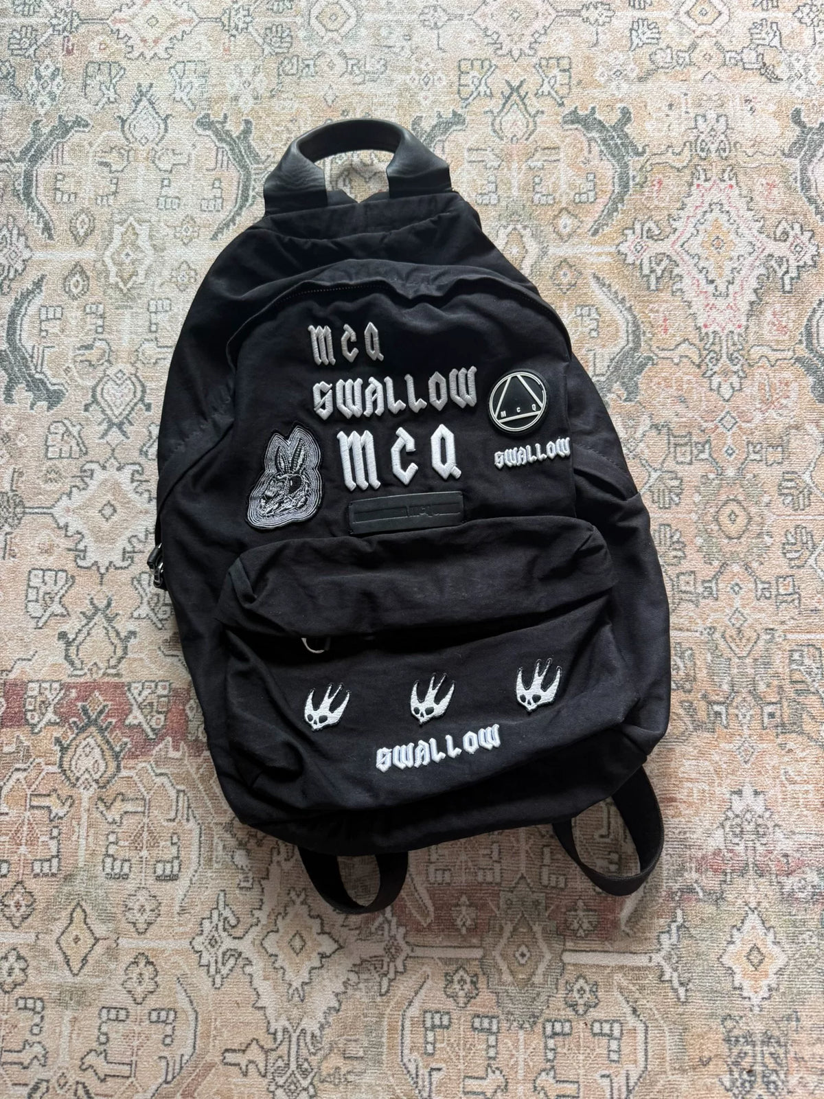 Alexander McQueen Swallow Embroidery Leather Backpack