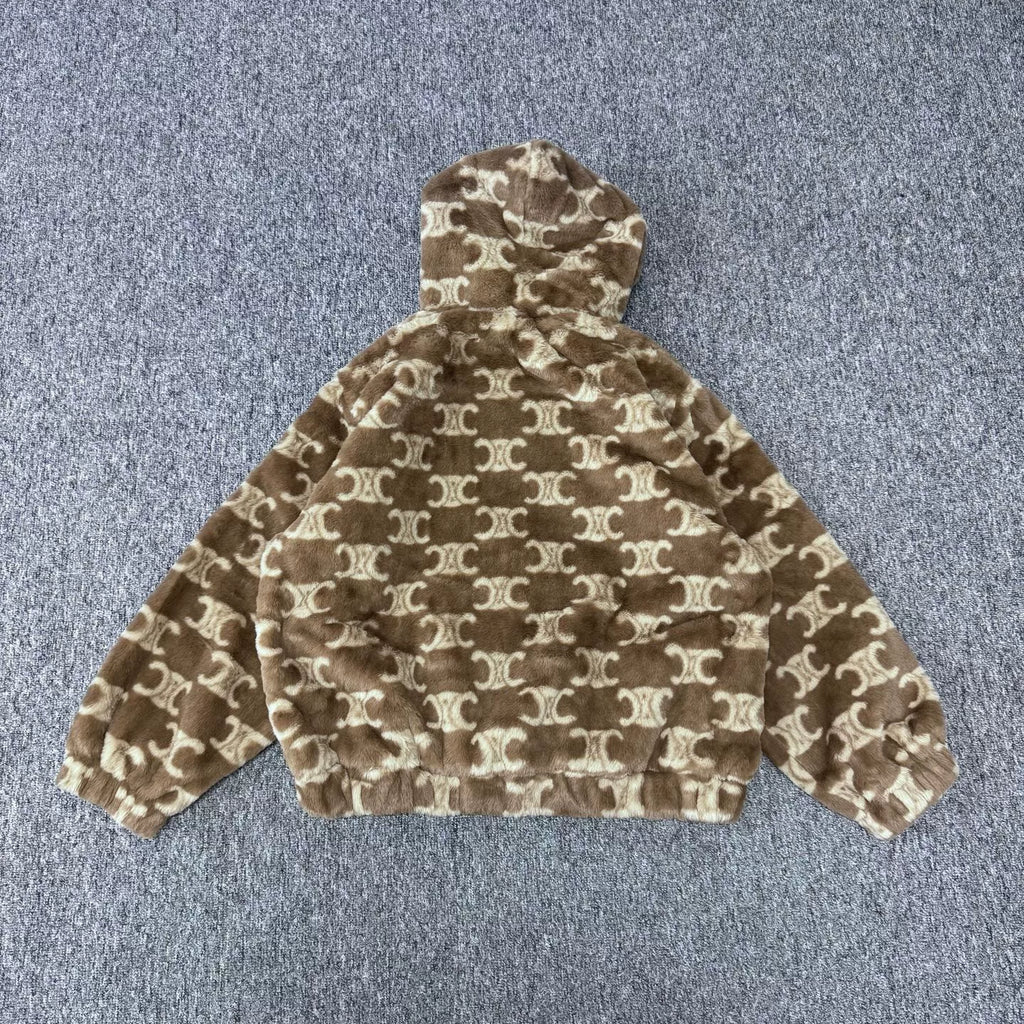 CELINE Arc de Triomphe all-over print teddy hoodie