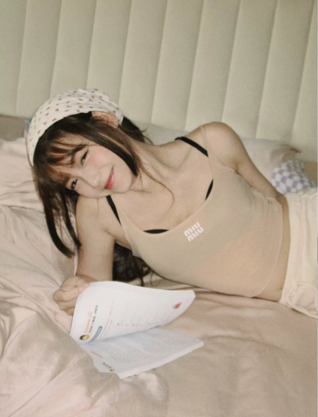 MiuMiu logo Nude Letter Print Camisole