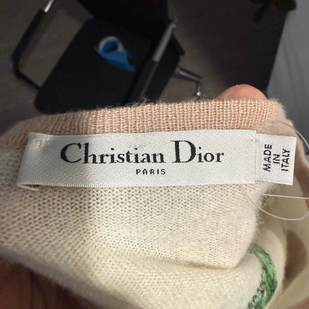 Dior Color-Blocked Dragon Embroidered Cashmere Sweater