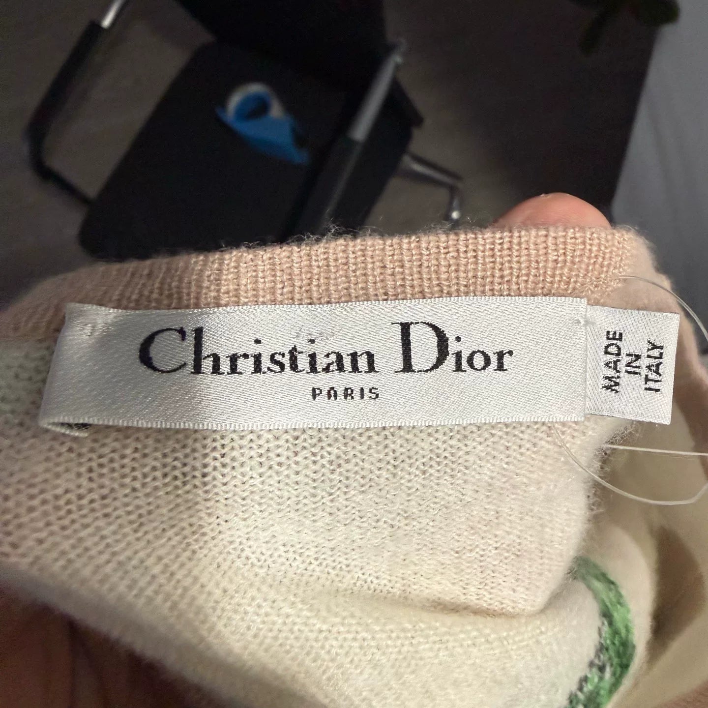 Dior Color-Blocked Dragon Embroidered Cashmere Sweater