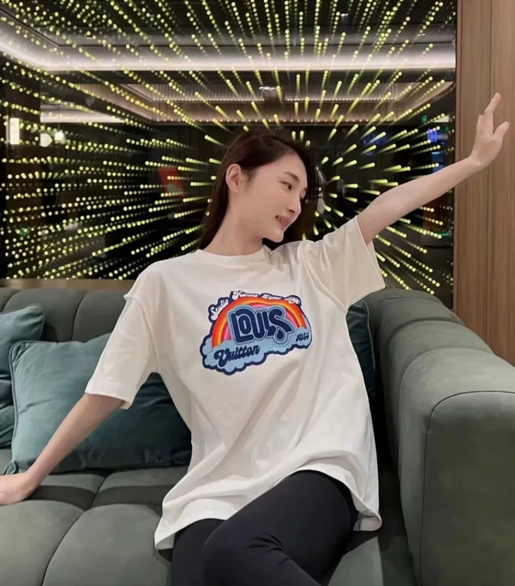 Louis Vuitton Rainbow Letter Print Short-Sleeve Shirt