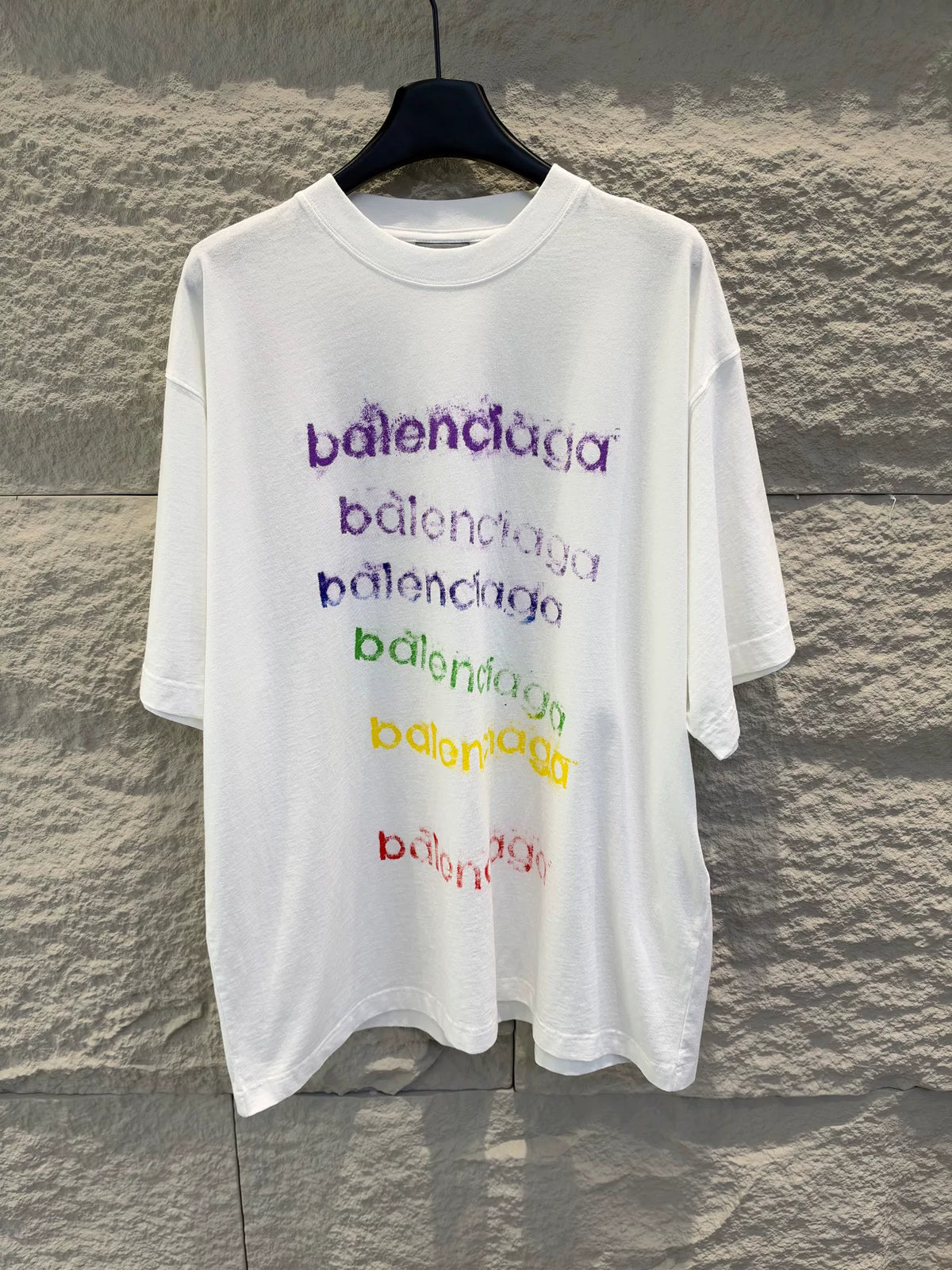 Balenciaga White Rainbow Letter Print Short Sleeve T-Shirt