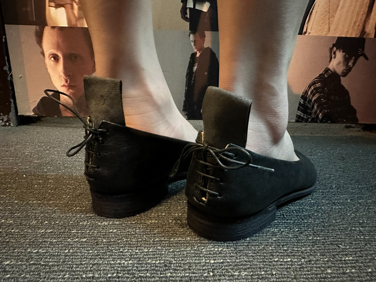 M.A+ Black Back Laced Ballerina Horsehide Flats