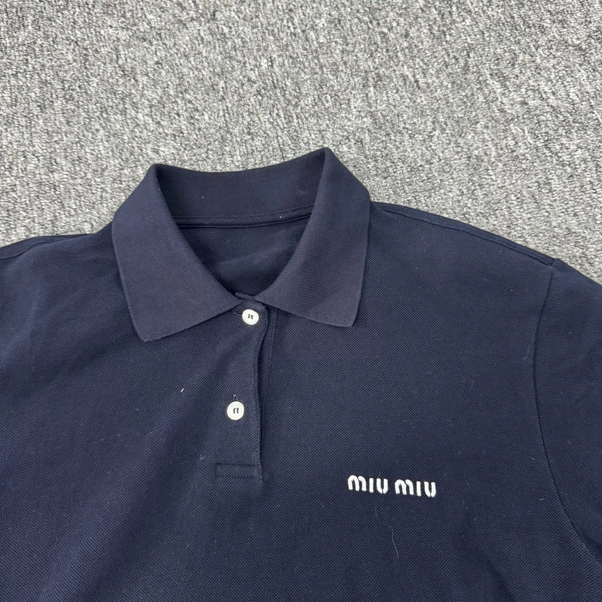 Miu Miu Short Sleeve Top Navy Embroidered Polo Shirt