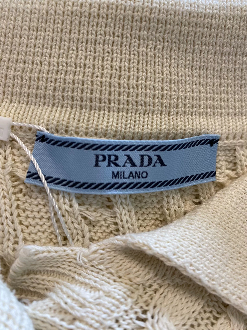 Prada Off-White Cable Knit Cotton Dress