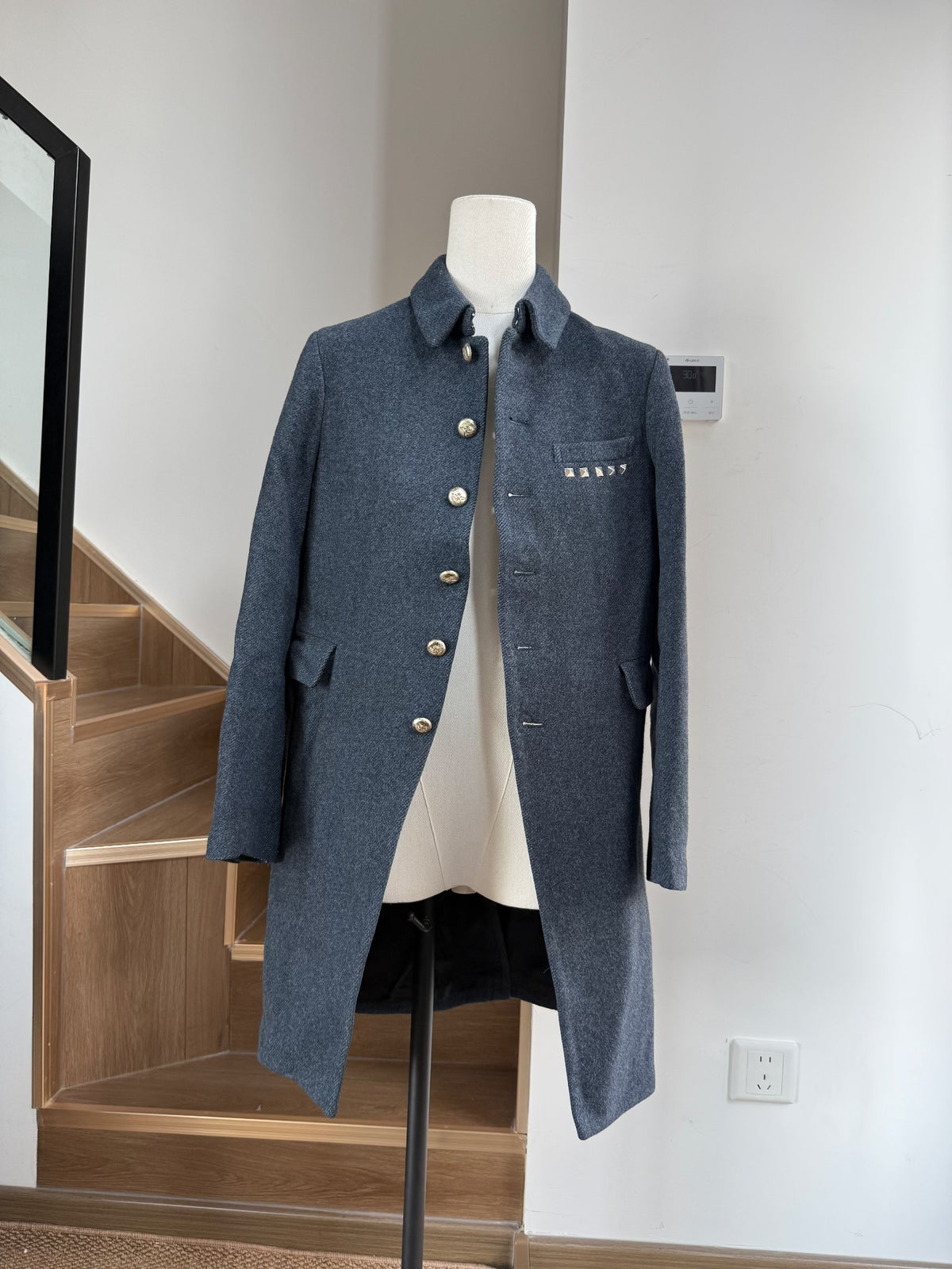 Comme des Garçons AD2007 Blue Grey Silver-Button Coat