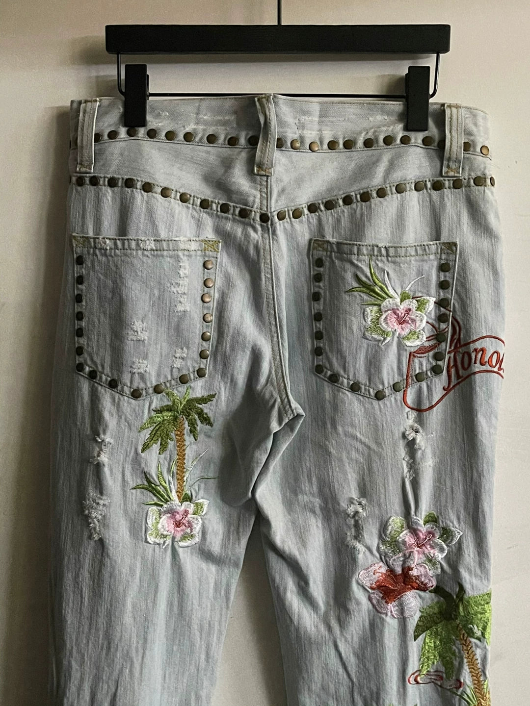 Dolce Gabbana 05ss show style embroidered riveted denim pants