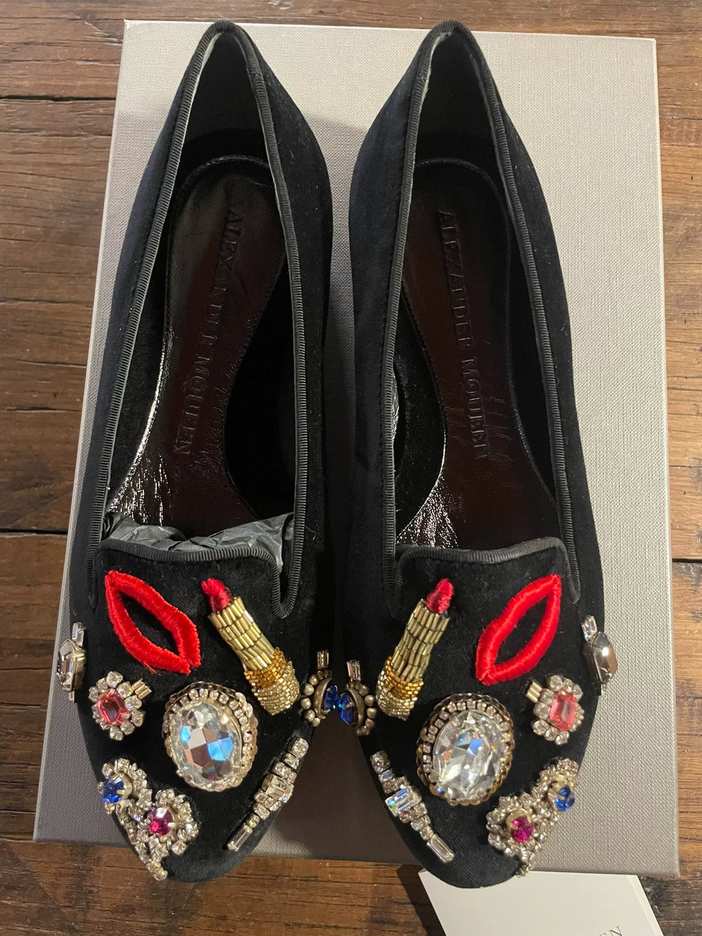 Alexander McQueen FW16 Black Dream Jewelry Embroidered Loafers