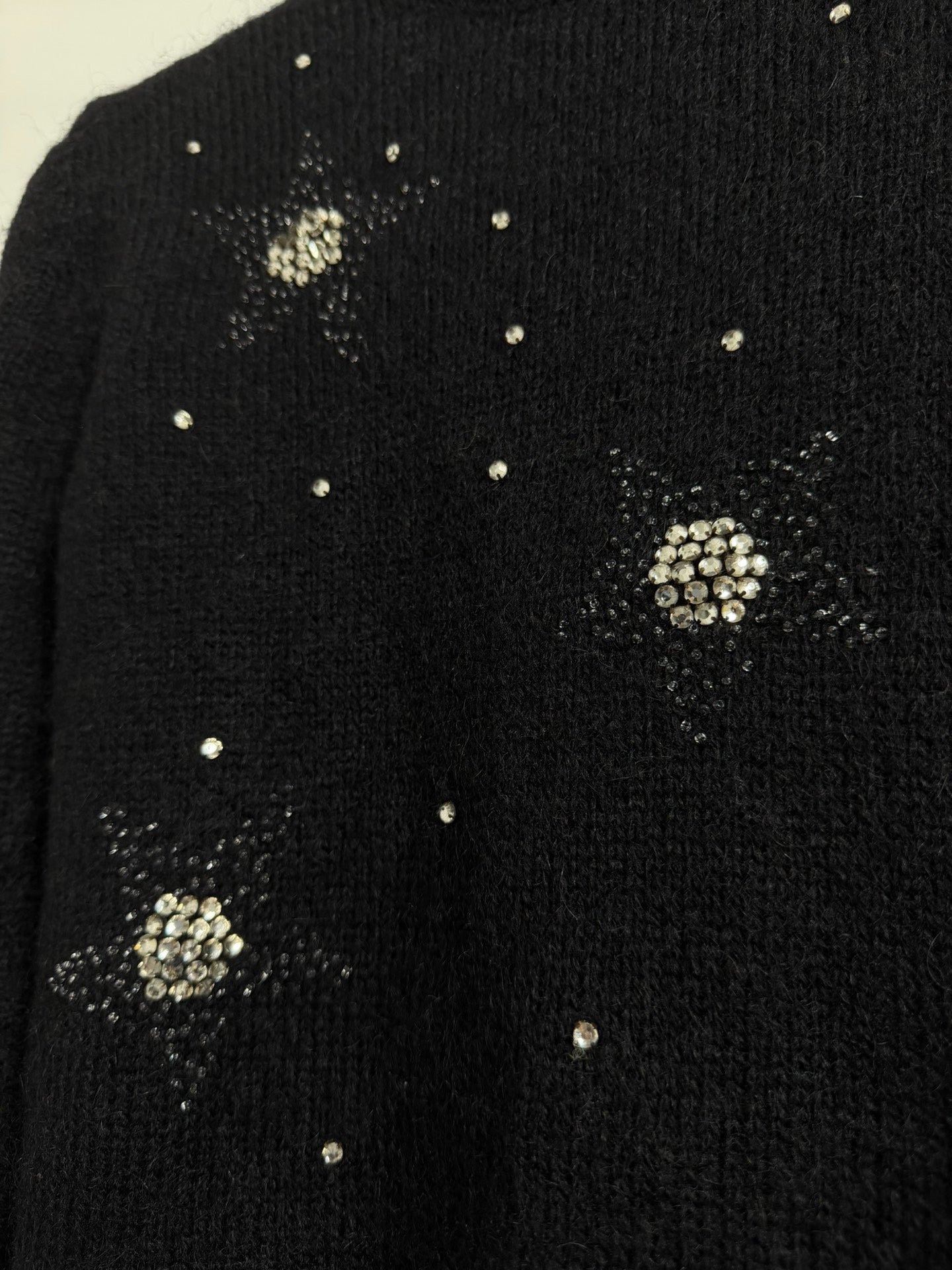 Saint Laurent Slp16fw Black Turtleneck Rhinestone Mohair Fuzzy Sweater