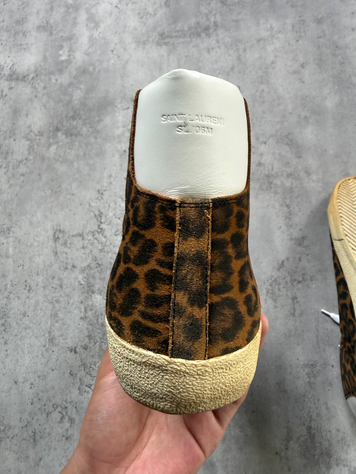 Saint Laurent 13FW SL/06M Yellow Suede Leopard Print High-Top Sneakers by Hedi Slimane