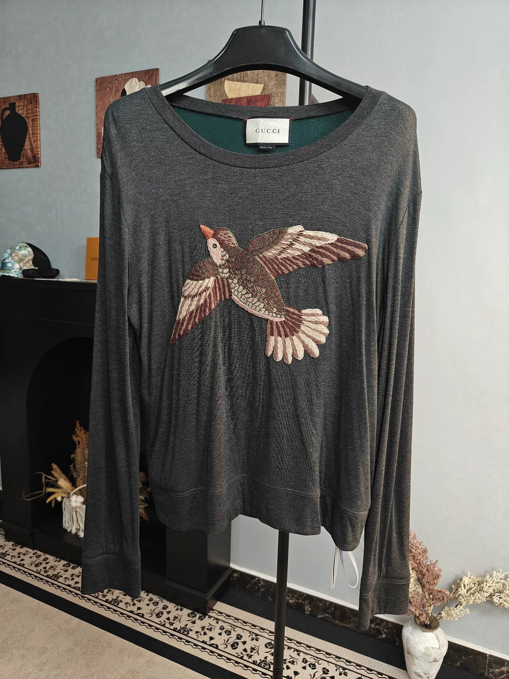 Gucci Grey Bird Embroidery Sweater
