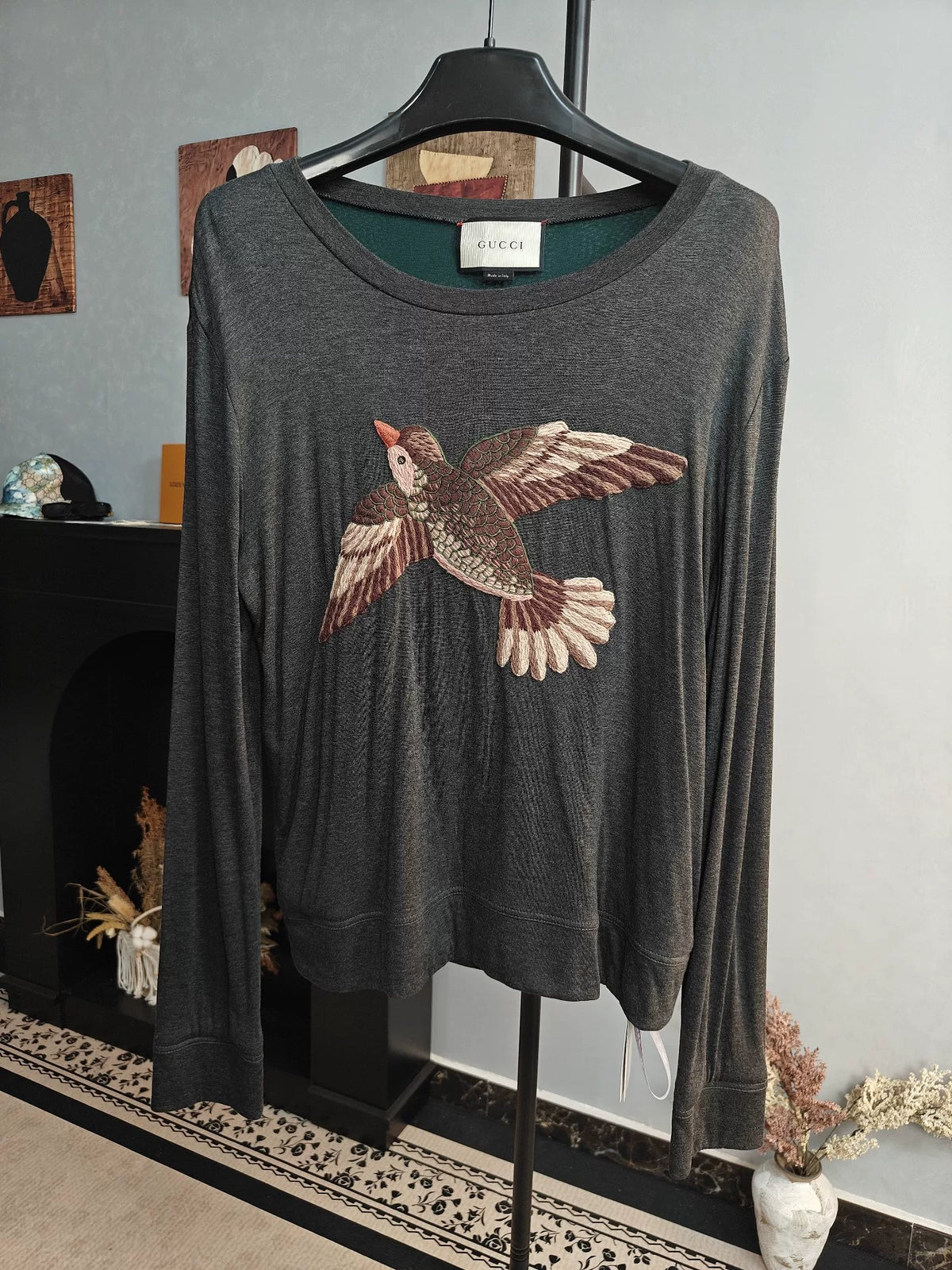 Gucci Grey Bird Embroidery Sweater