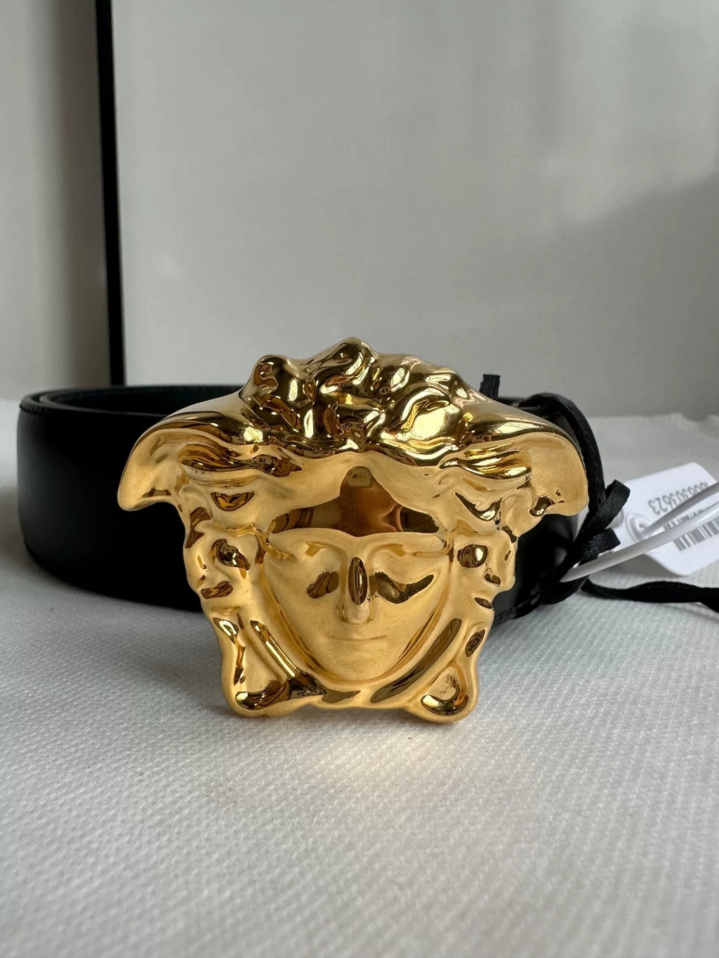Versace Black Medusa Head Gold Buckle Leather Belt