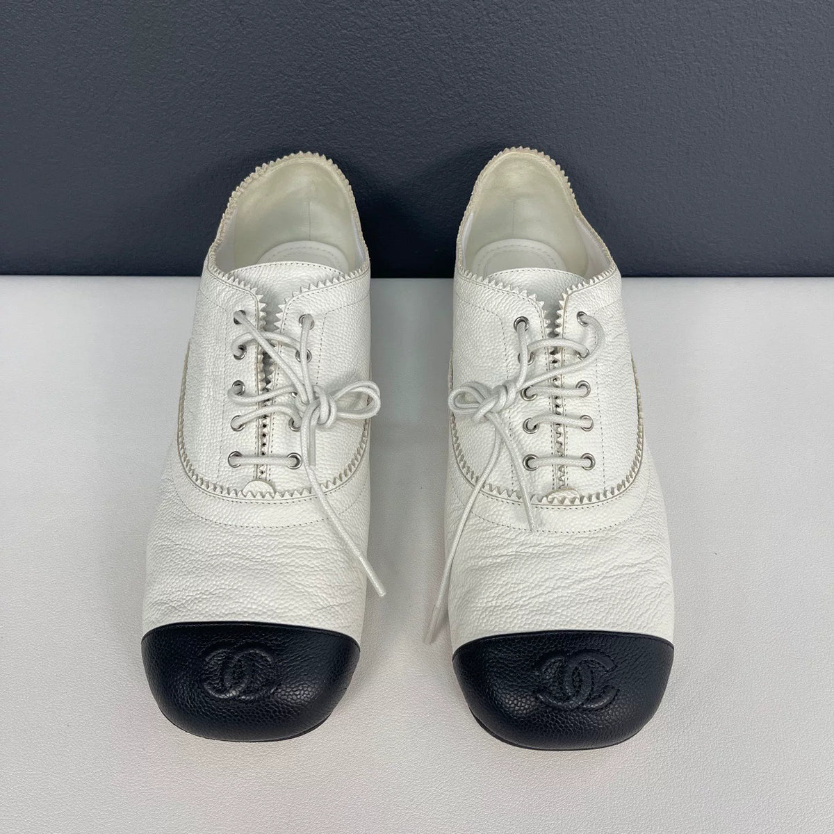 Chanel Black and White Leather Shoes