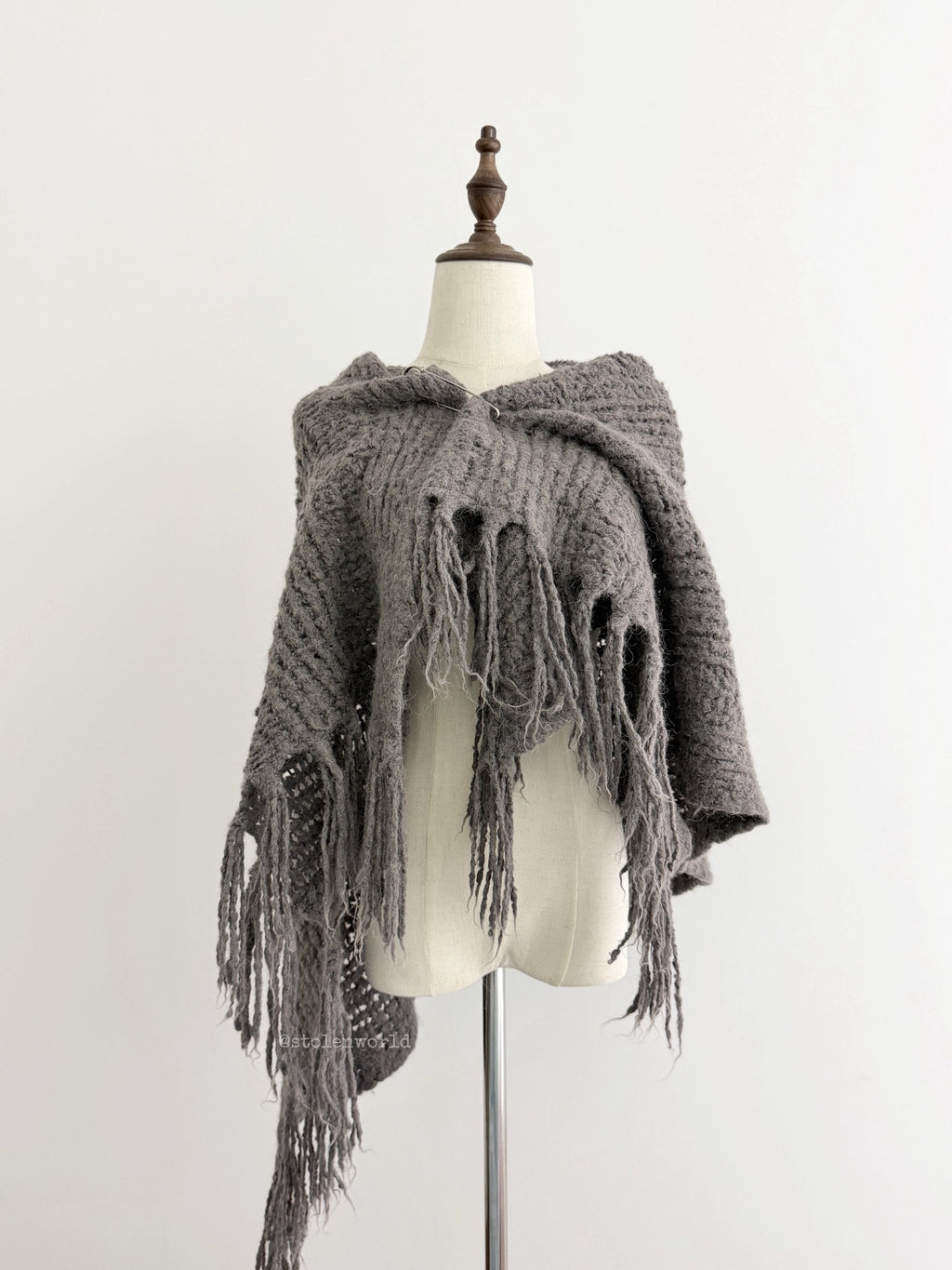 Yohji Yamamoto Y's Boucle Wool Fringe Shawl - Devines