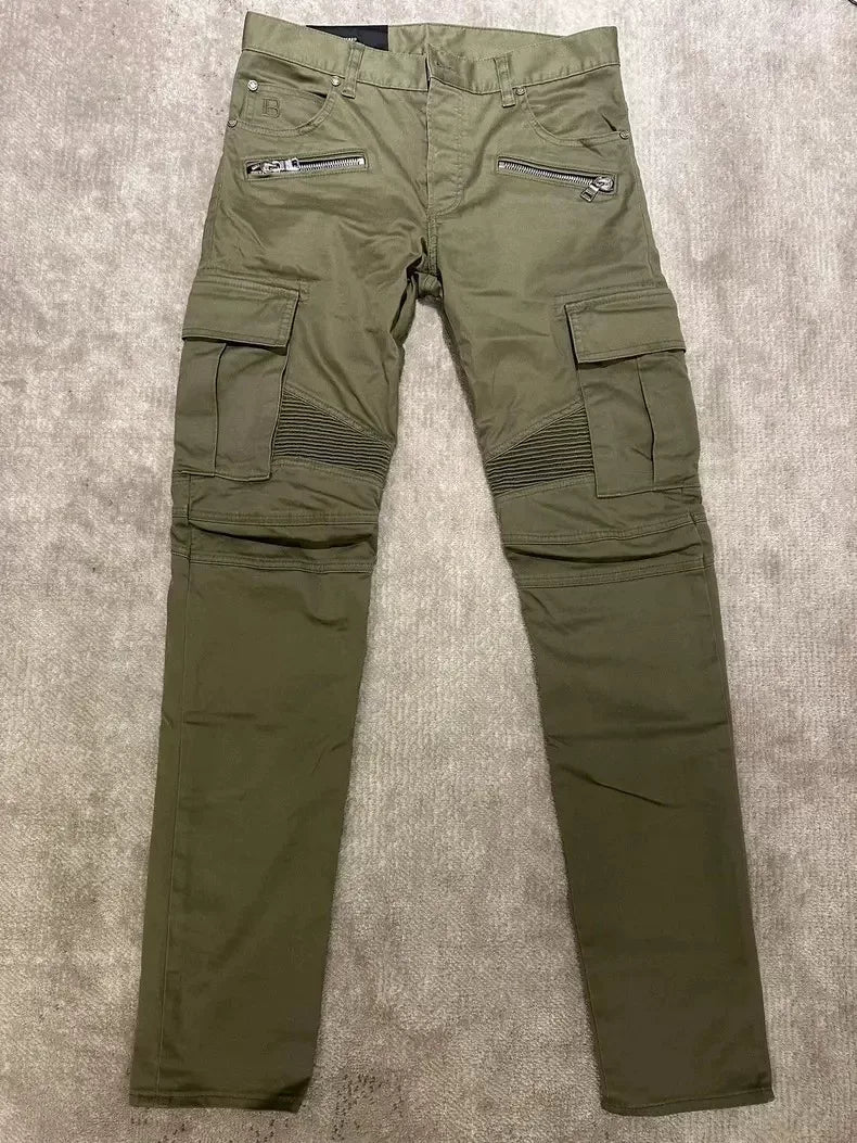 Balmain Paris 15SS Zip Pocket Olive Pants