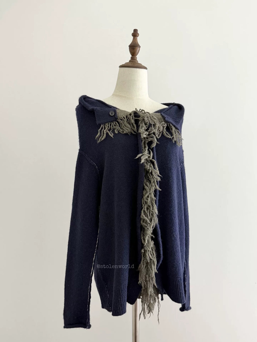 Yohji Yamamoto Y's Fringe Wool Knit Navy Top - Devines