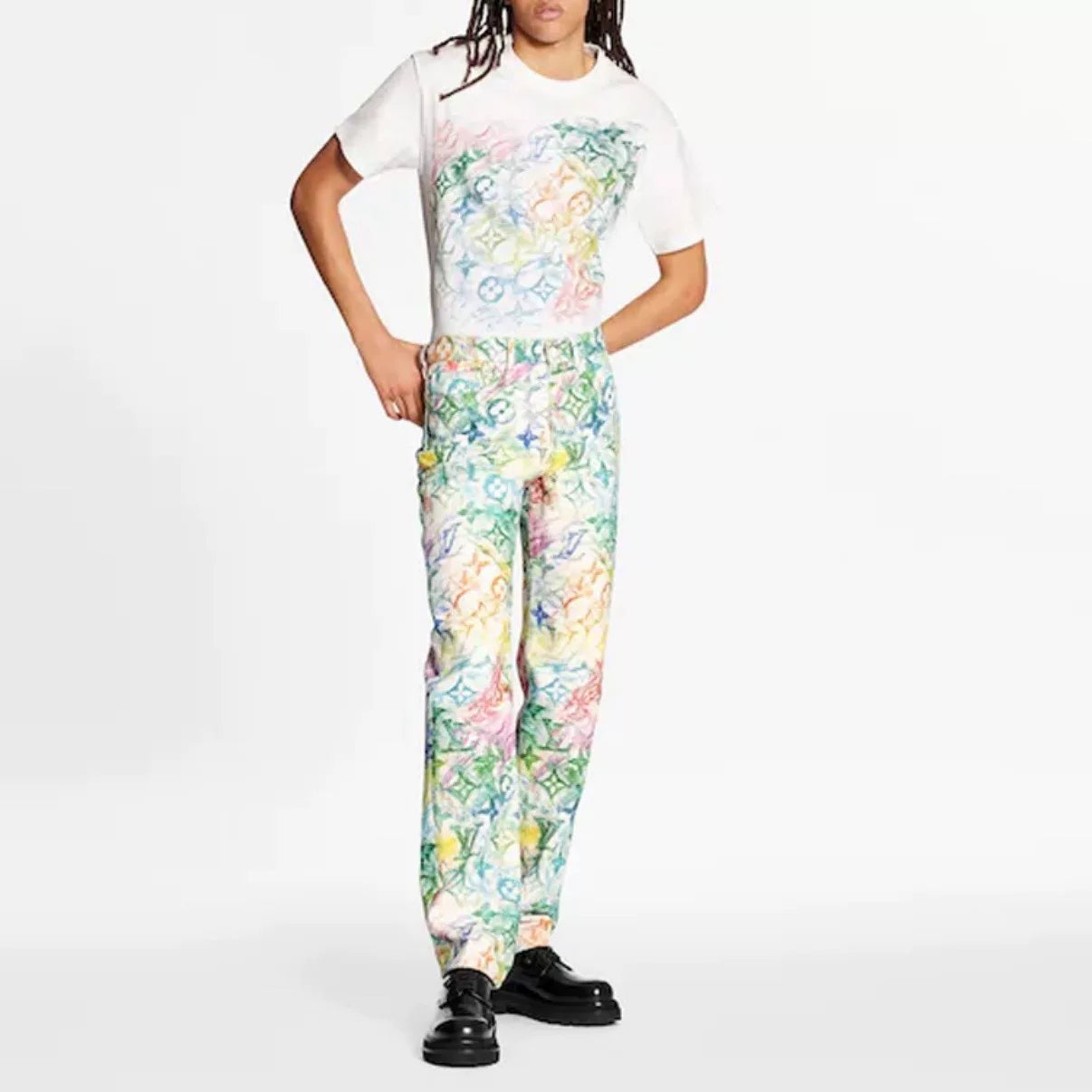 Louis Vuitton Denim Crayon Graffiti All-Over Print Monogram Straight-Leg Cotton Multicolor Pants