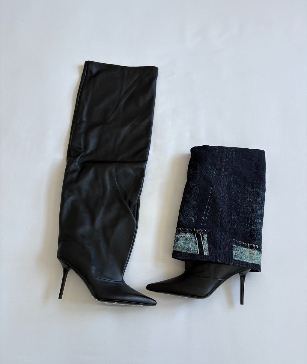 Jean Paul Gaultier X Jimmy Choo deconstructed irregular folding boots