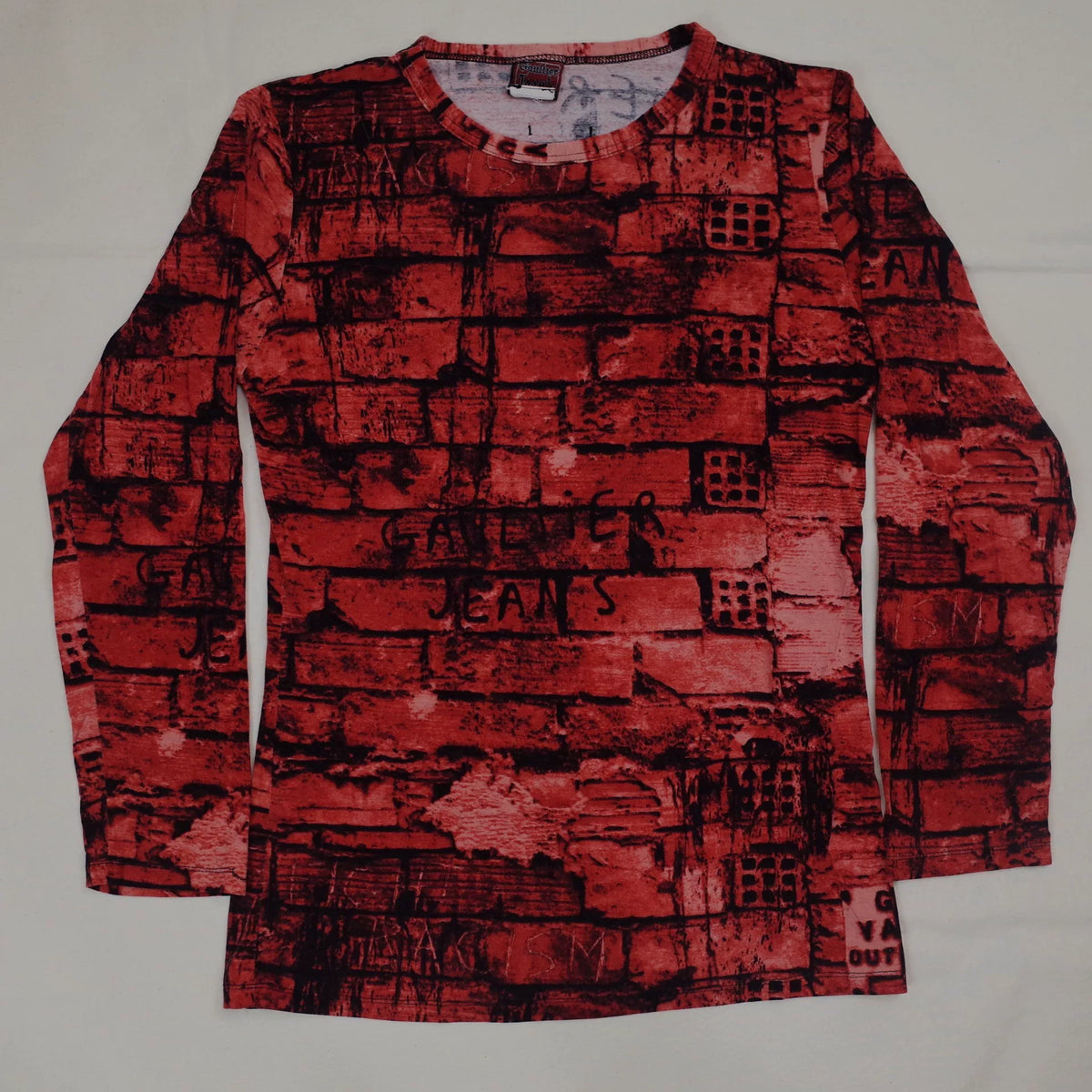 1997 Fall/Winter Jean Paul Gaultier Red Brick Wall Print Stretch T-Shirt and Skirt Set