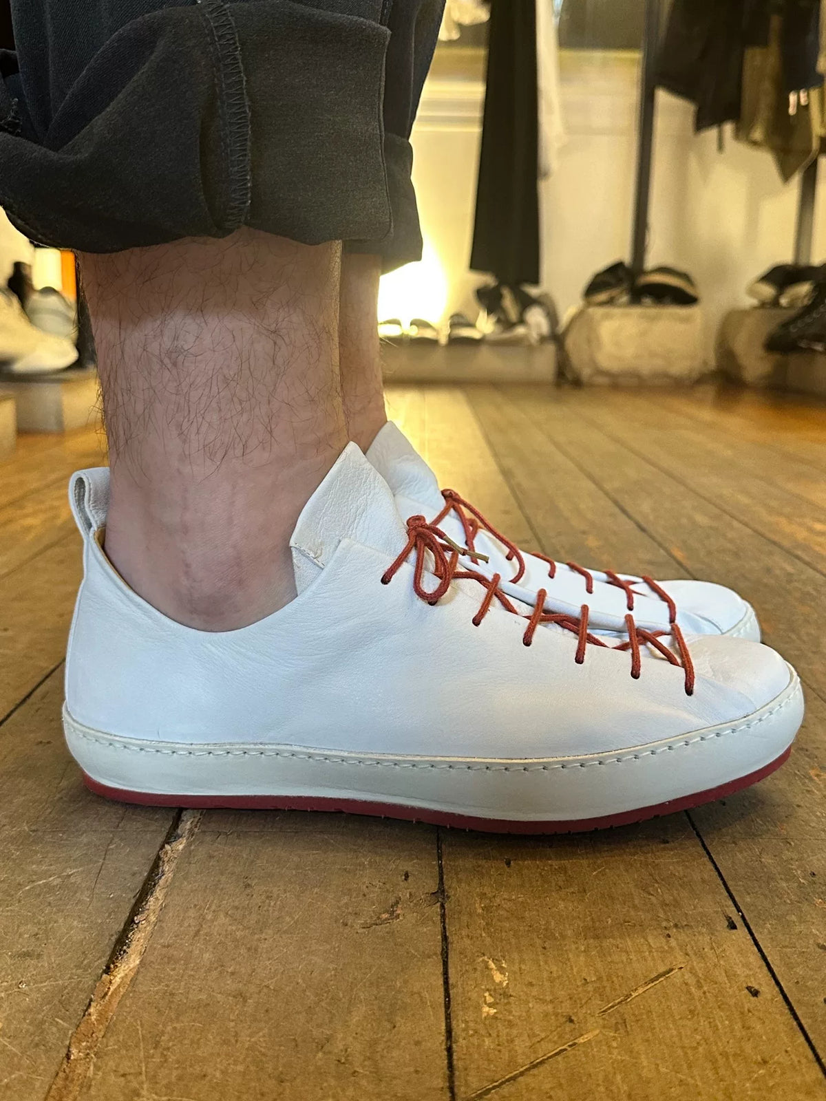 M.A+ SS19 White Double Fold One Piece Calfskin Sneakers