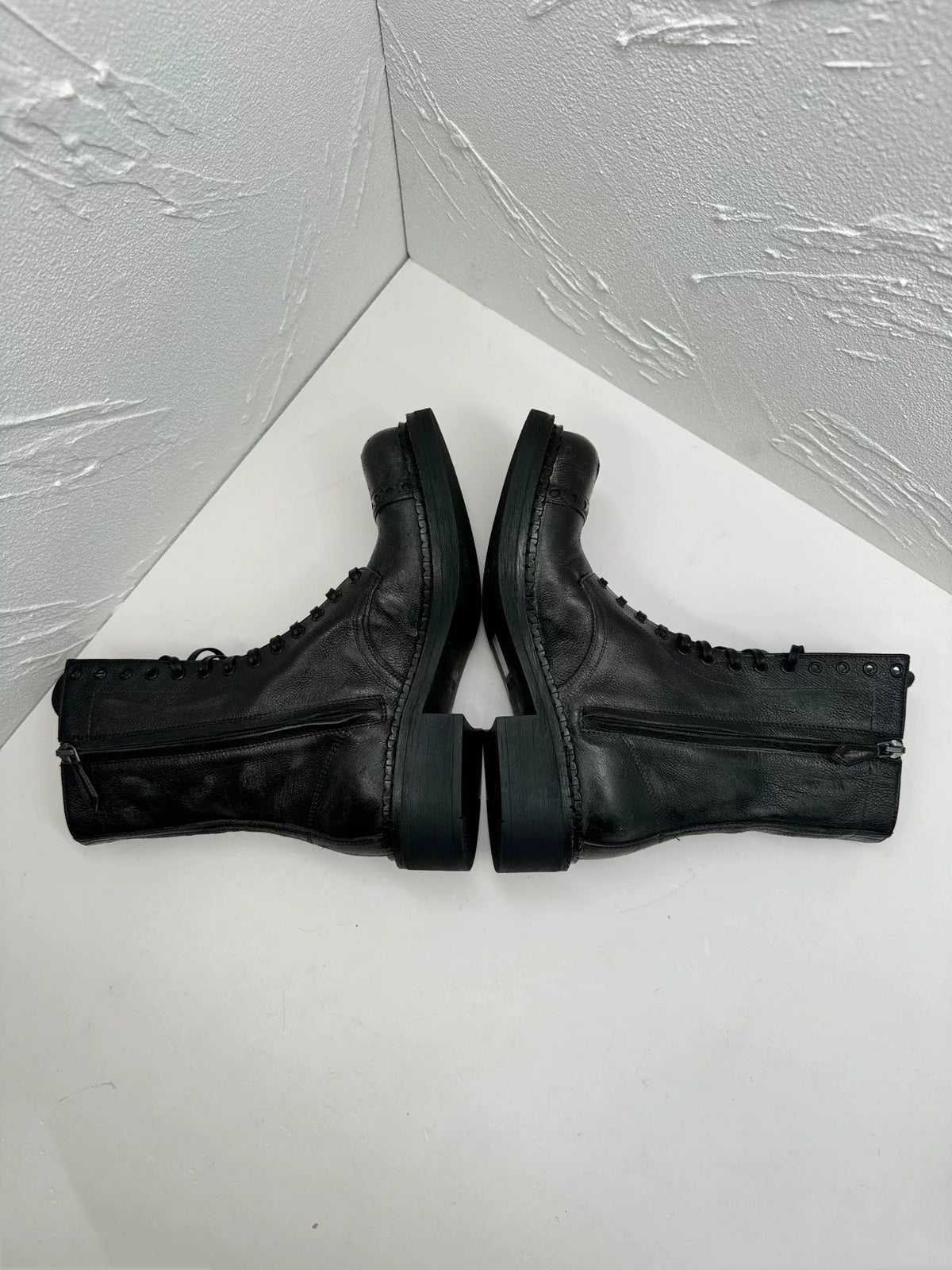 Miu Miu FW24 Runway Distressed Black Vintage Ankle Boots