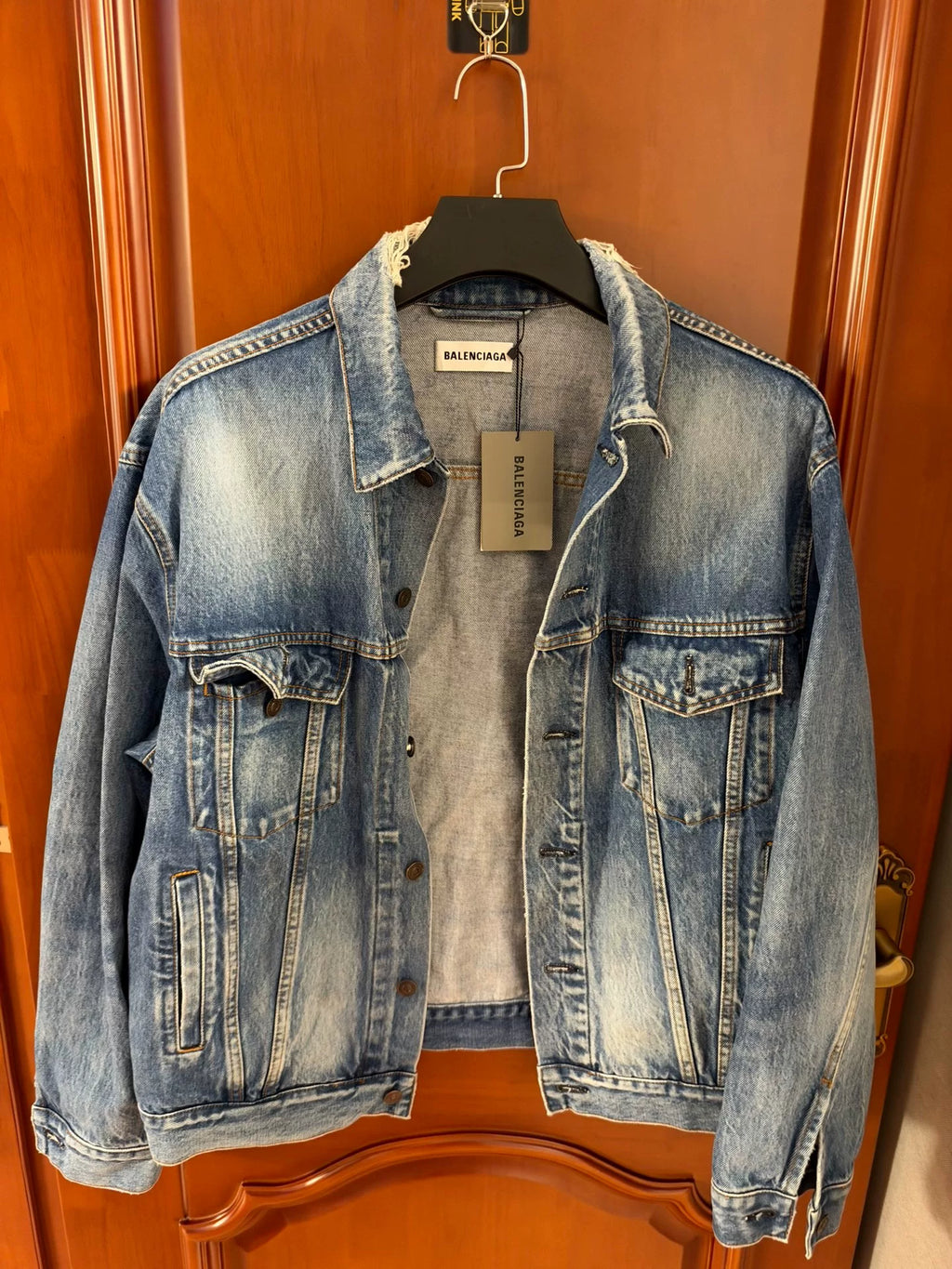 Balenciaga Washed Blue Back Logo Denim Jacket