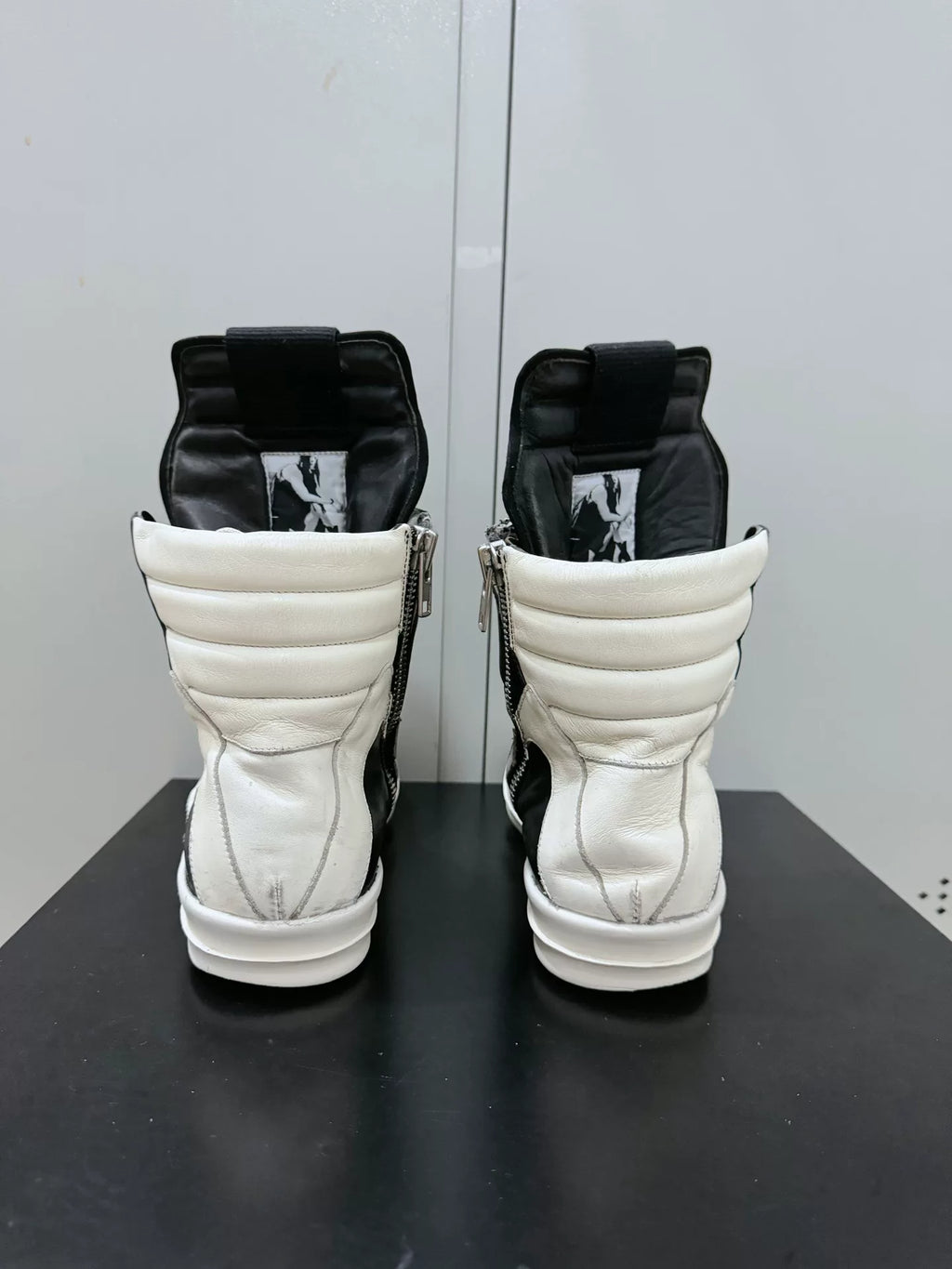 Rick Owens Black and White Inverted-Triangle Leather Sneakers