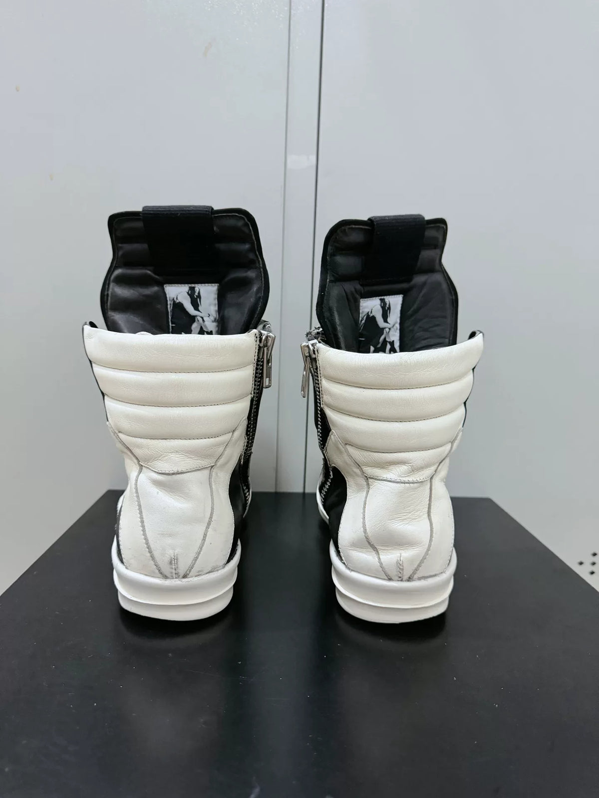 Rick Owens Black and White Inverted-Triangle Leather Sneakers
