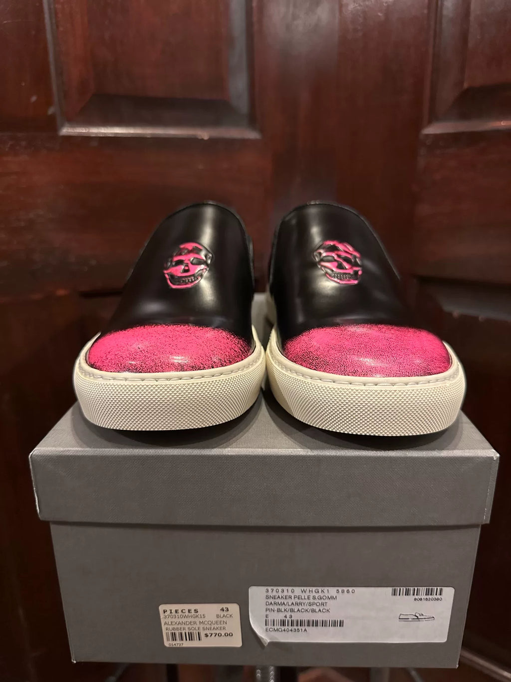 Alexander McQueen Black Embossed Pink Skull Sneakers