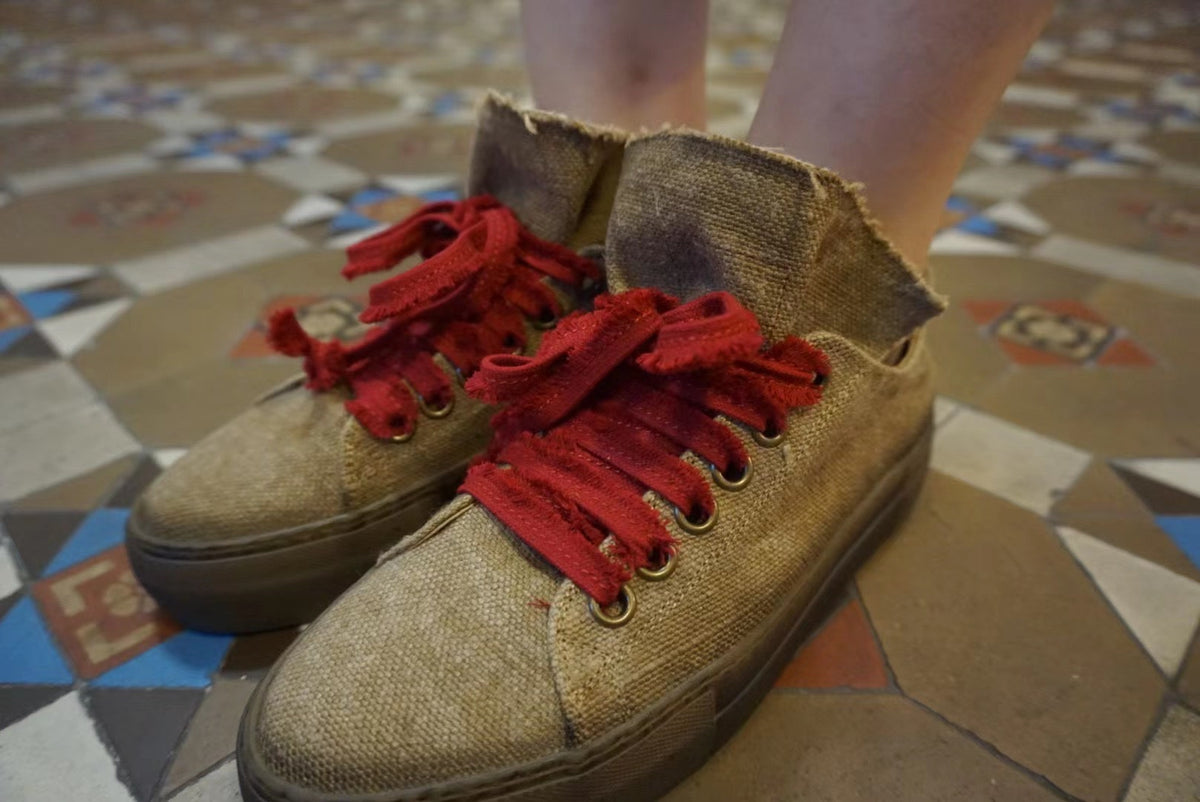 Uma Wang Tan Red Low Tennis Canvas Sneakers