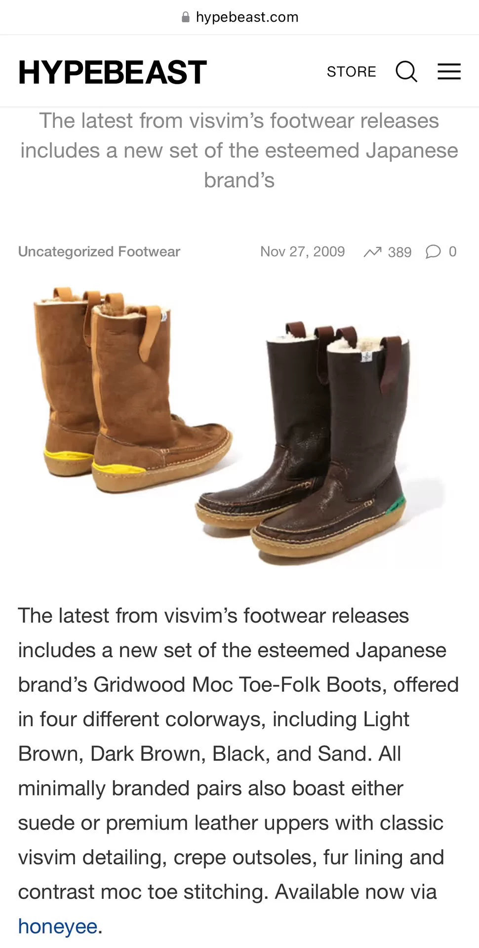 Visvim 09AW Gridwood Moc Toe-Folk Wmv Suede Yellow